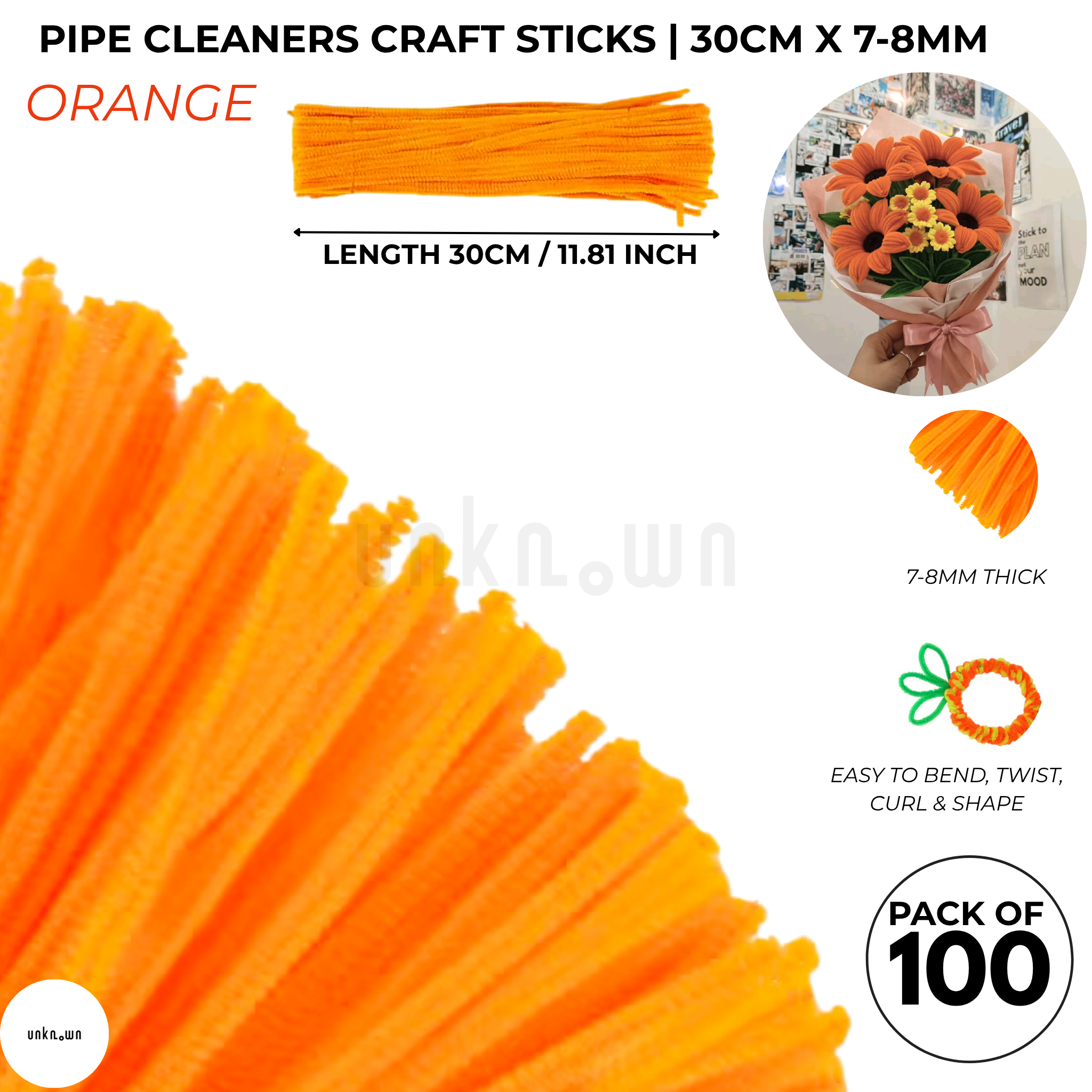 Premium Pipe Cleaner Sticks 100 Pcs | Velvet Pipe (Chenille Stems) for DIY Crafts, Handmade Flowers, School Art & Bouquet Making
