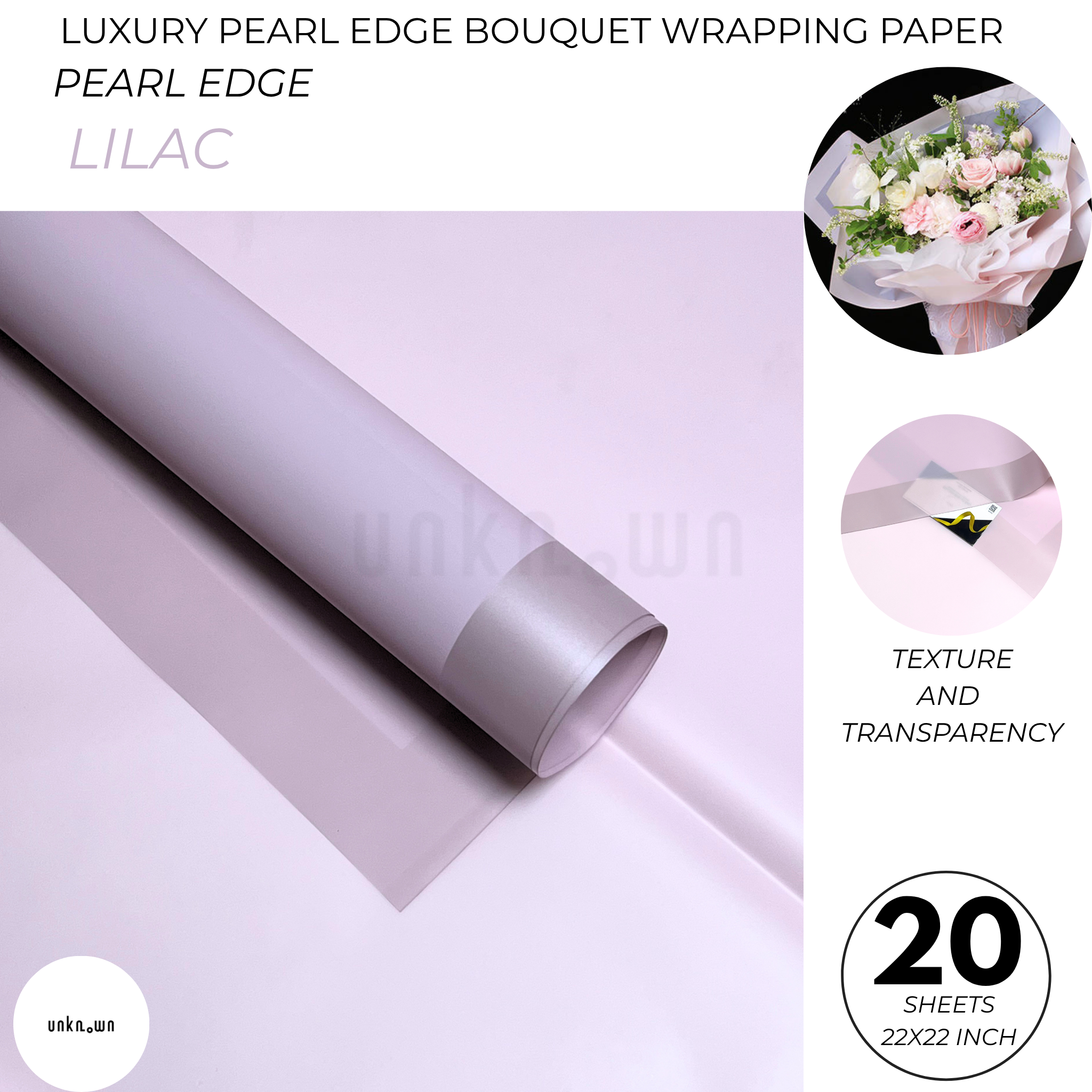 Luxury Pearl Edge Bouquet Wrapping Paper – Premium Matte Translucent Floral Wrapping Sheets for Fresh Flower Bouquets | Pack of 20 Sheets