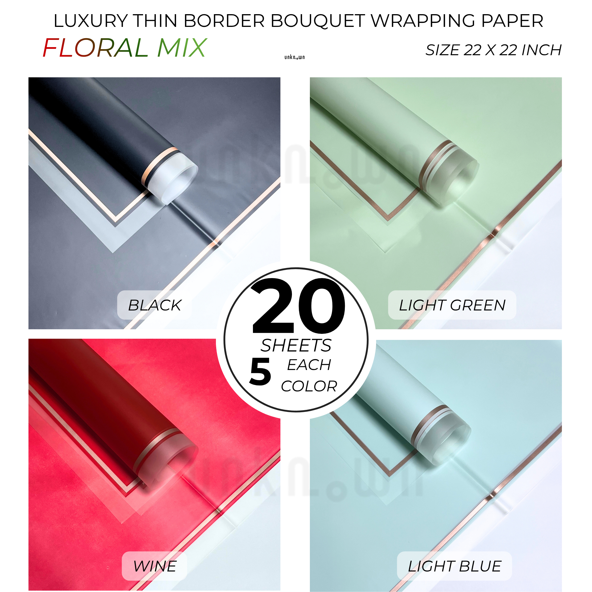 Luxury Thin Border Bouquet Wrapping Paper Pack of 20 Sheets | Premium Translucent Flower Wrapping Paper | Waterproof Florist Bouquet Gift Wrap