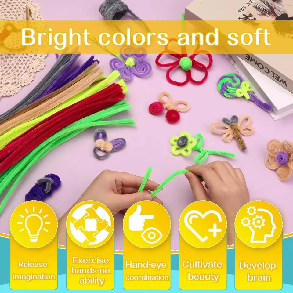 Pipe Cleaners Craft Sticks 100 Pcs (2 Color Mix) | Velvet Pipe Cleaner Chenille Stems 30cm (50+50) for DIY Crafts, Handmade Flowers, Bouquet Decoration & School Projects