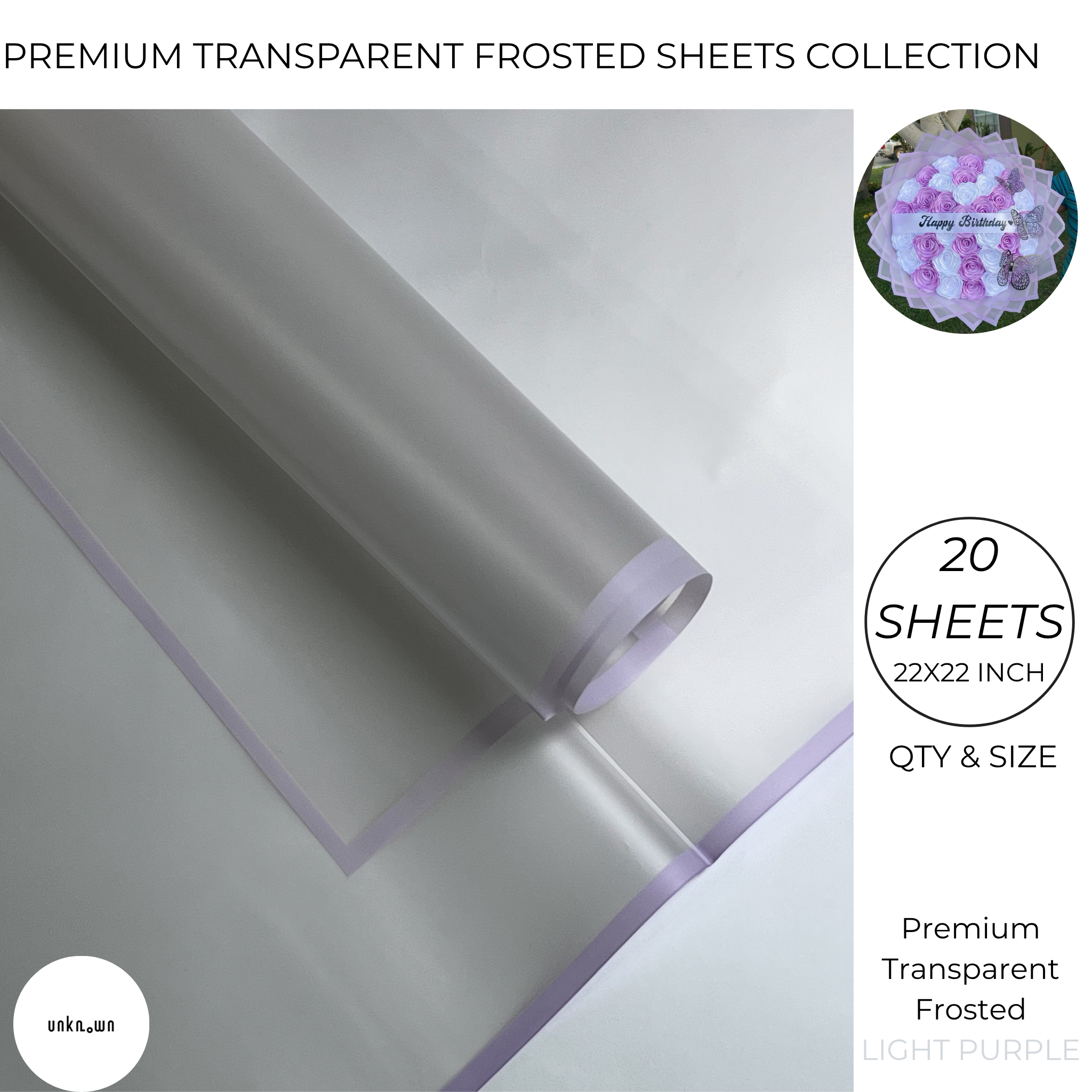 Premium Transparent Frosted Bouquet Wrapping Sheets with Colored Border (20 Sheets Pack) | Flower & Gift Wrapping Paper