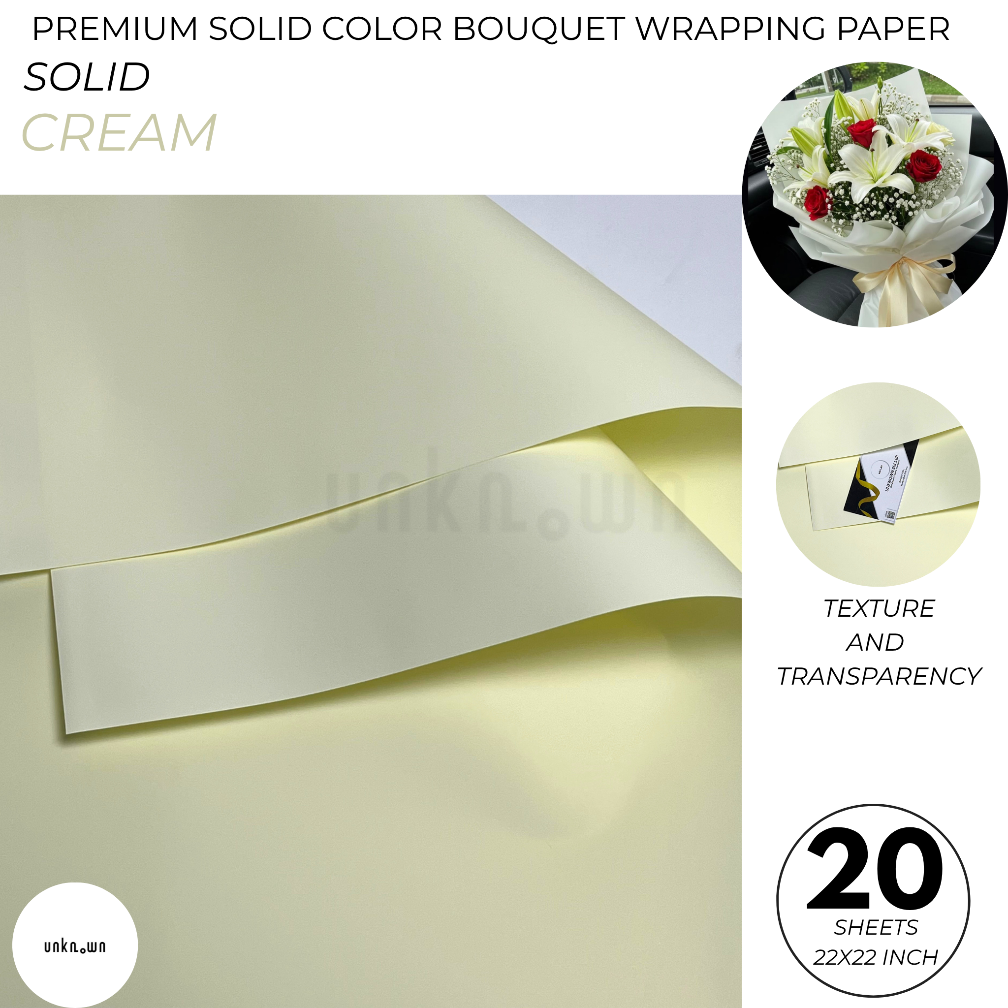 Premium Solid Color Bouquet Wrapping Paper – Luxury Matte Floral Wrapping Sheets for Fresh Flower Bouquets | Pack of 20 Sheets