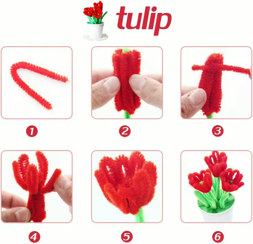 Pipe Cleaners Craft Sticks 100 Pcs Mixed Colors | Velvet Pipe Cleaner (25 Each Color) Chenille Stems 30cm for DIY Crafts, Handmade Flowers, School Projects & Bouquet Decoration