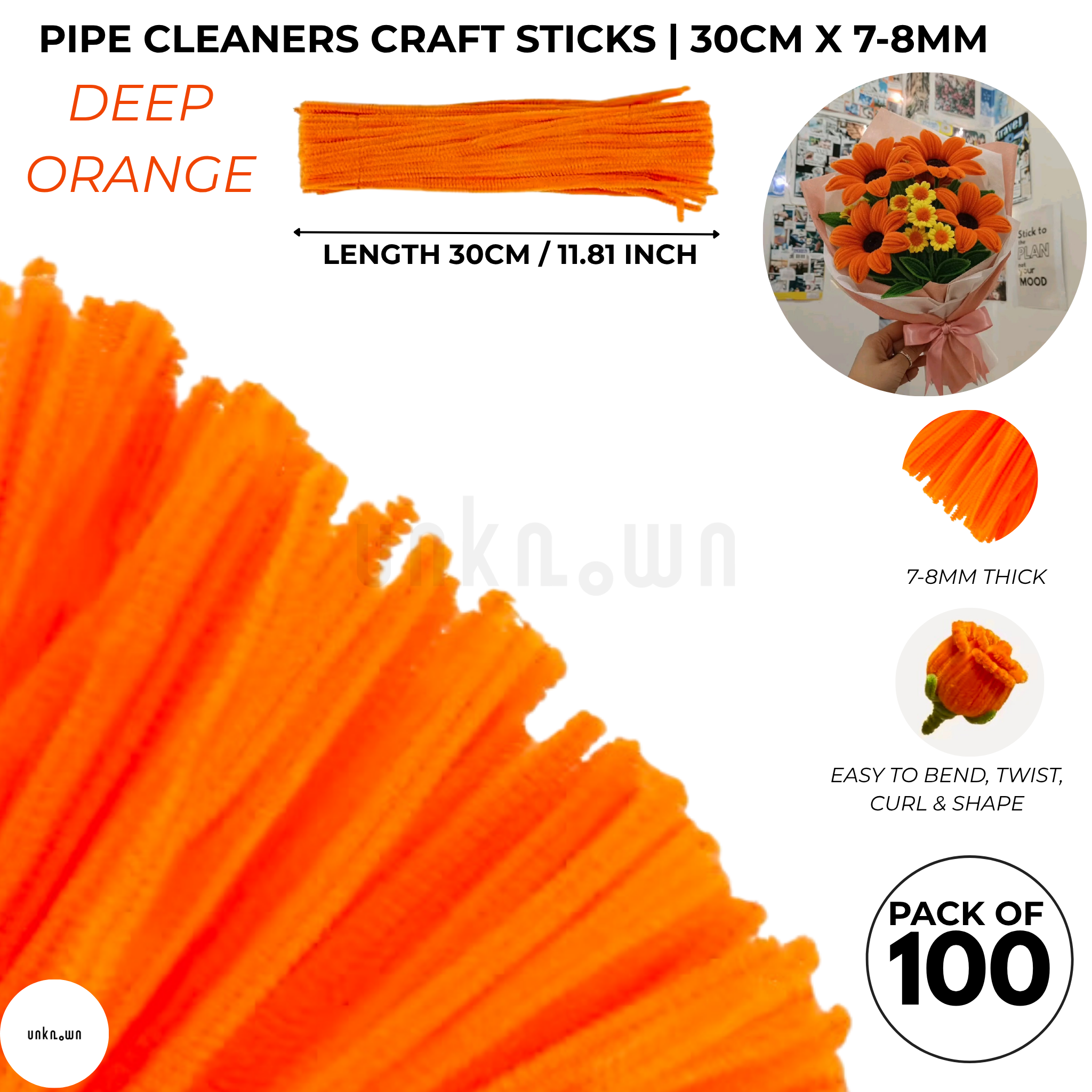 Premium Pipe Cleaner Sticks 100 Pcs | Velvet Pipe (Chenille Stems) for DIY Crafts, Handmade Flowers, School Art & Bouquet Making