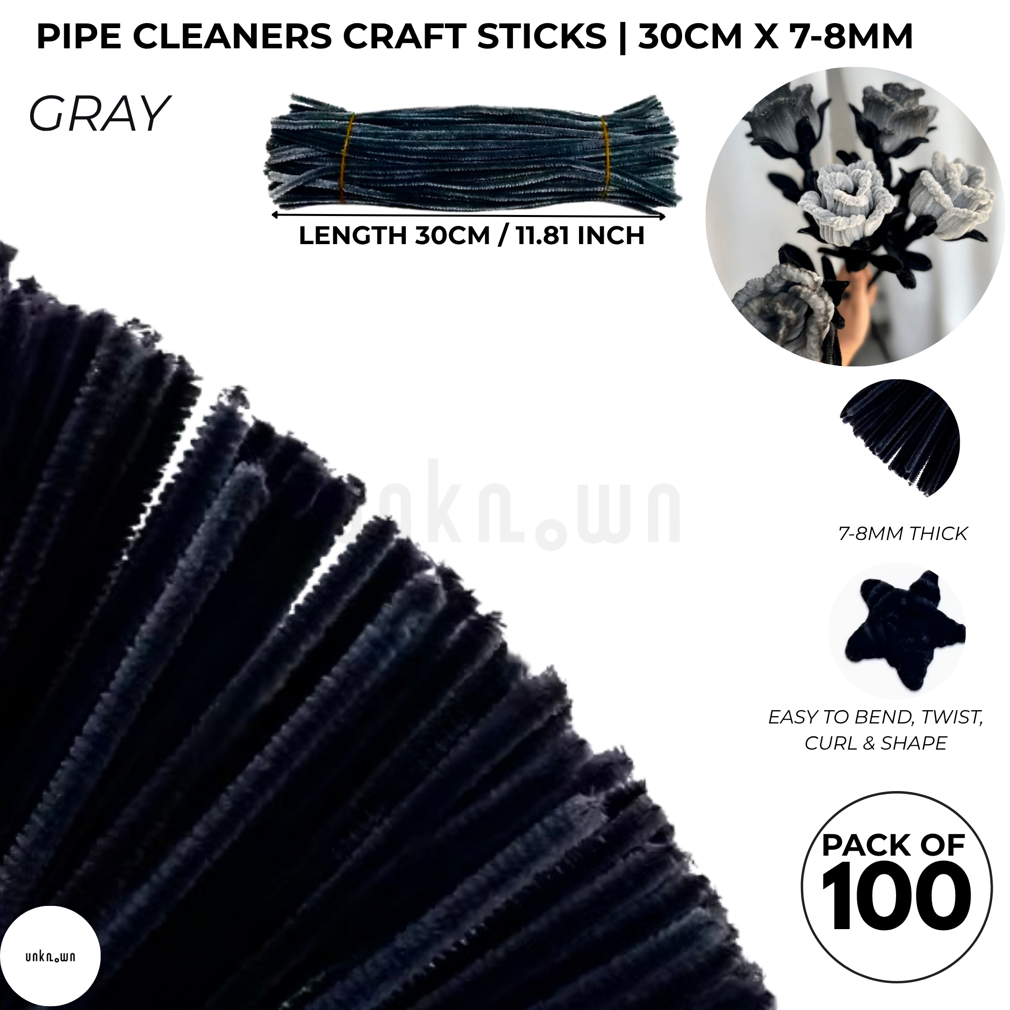 Premium Pipe Cleaner Sticks 100 Pcs | Velvet Pipe (Chenille Stems) for DIY Crafts, Handmade Flowers, School Art & Bouquet Making