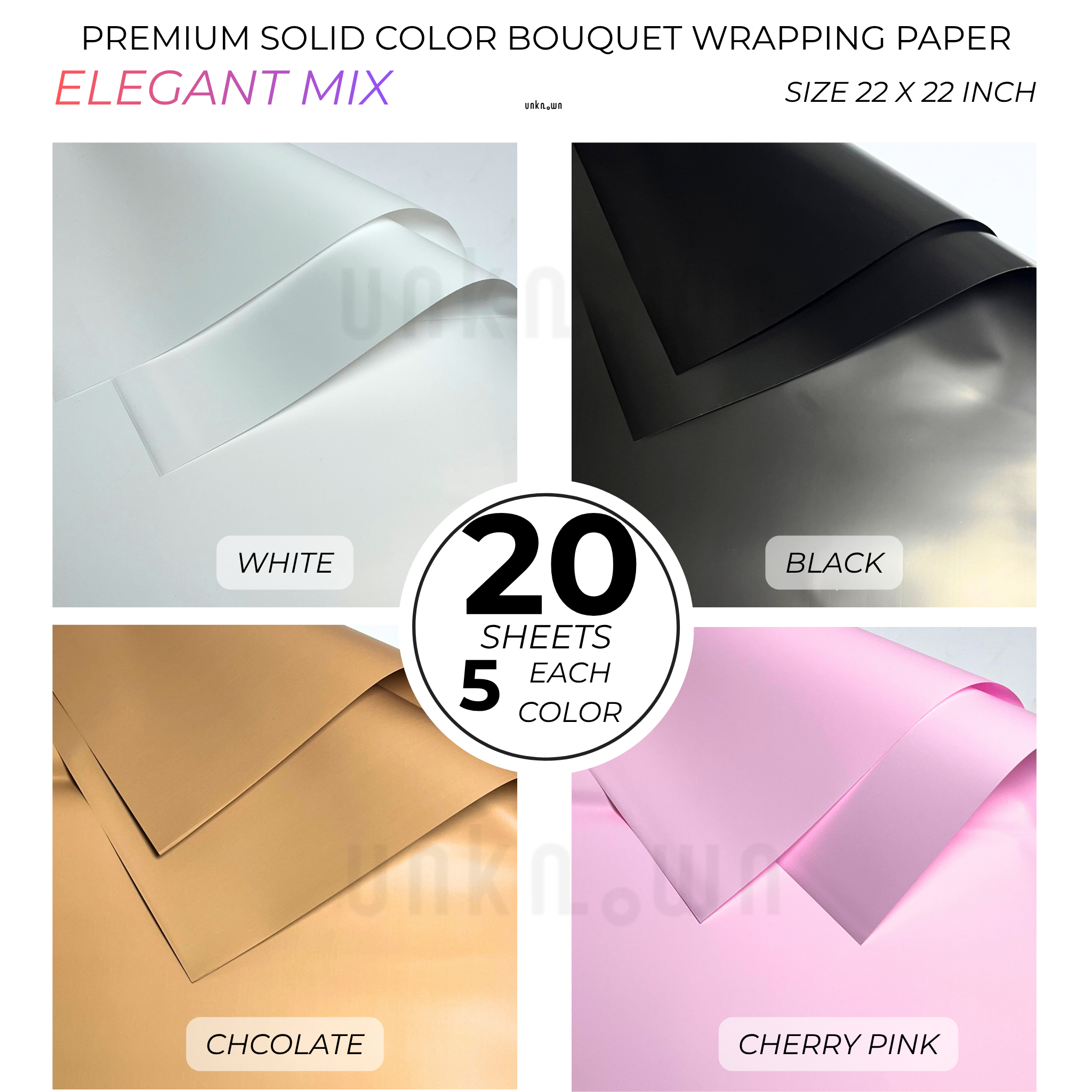 Premium Solid Color Bouquet Wrapping Paper – Luxury Matte Floral Wrapping Sheets for Fresh Flower Bouquets | Pack of 20 Sheets