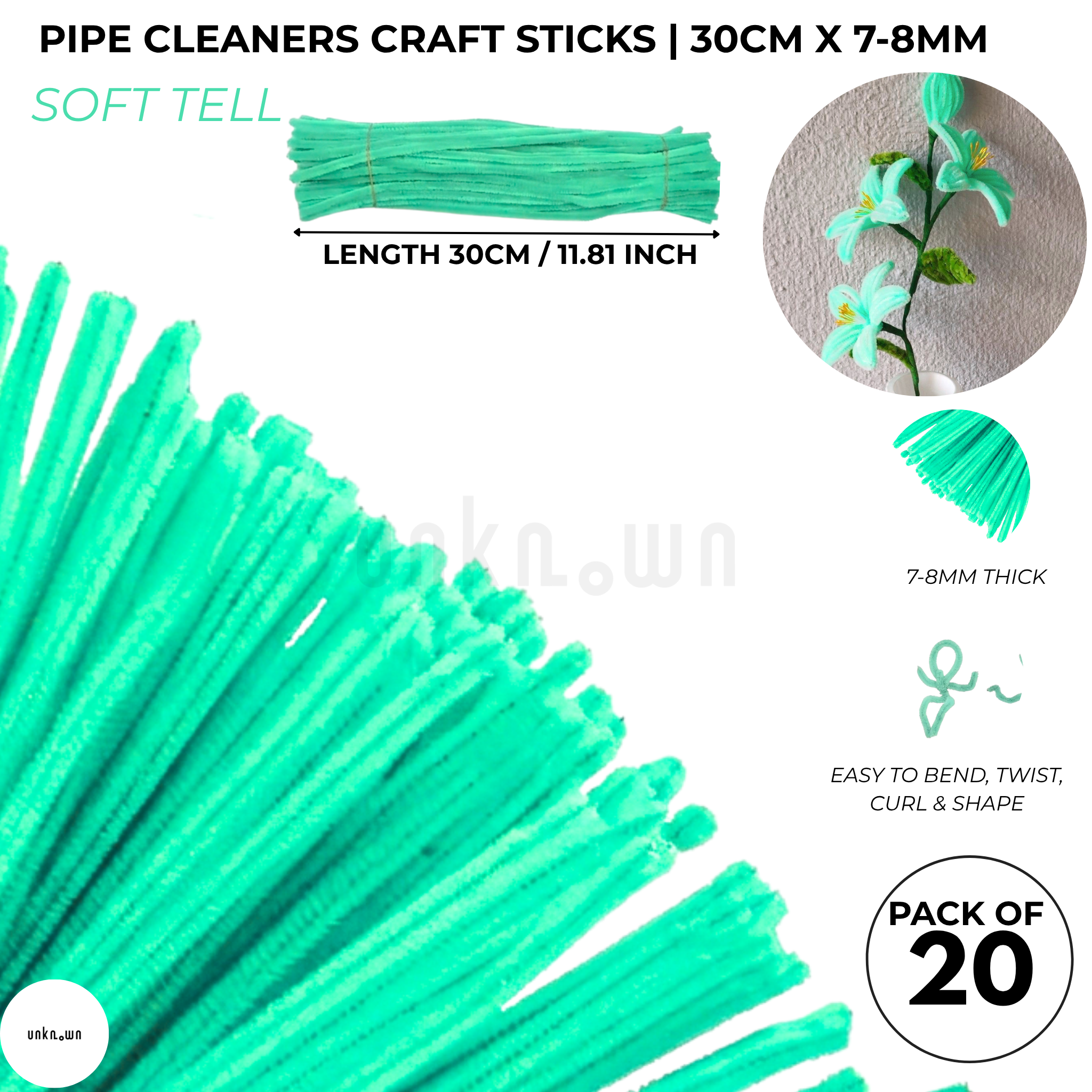 Velvet Pipe Cleaners Craft Sticks (20 Pcs) – 30cm Chenille Stems for DIY Crafts, Pipe Cleaner Flowers, Kids Art, School Projects & Bouquet Making