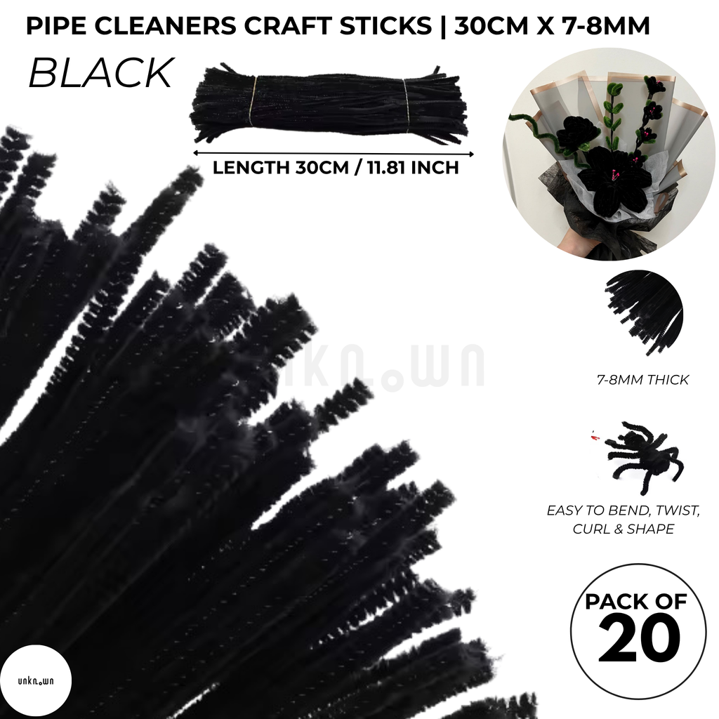 Velvet Pipe Cleaners Craft Sticks (20 Pcs) – 30cm Chenille Stems for DIY Crafts, Pipe Cleaner Flowers, Kids Art, School Projects & Bouquet Making