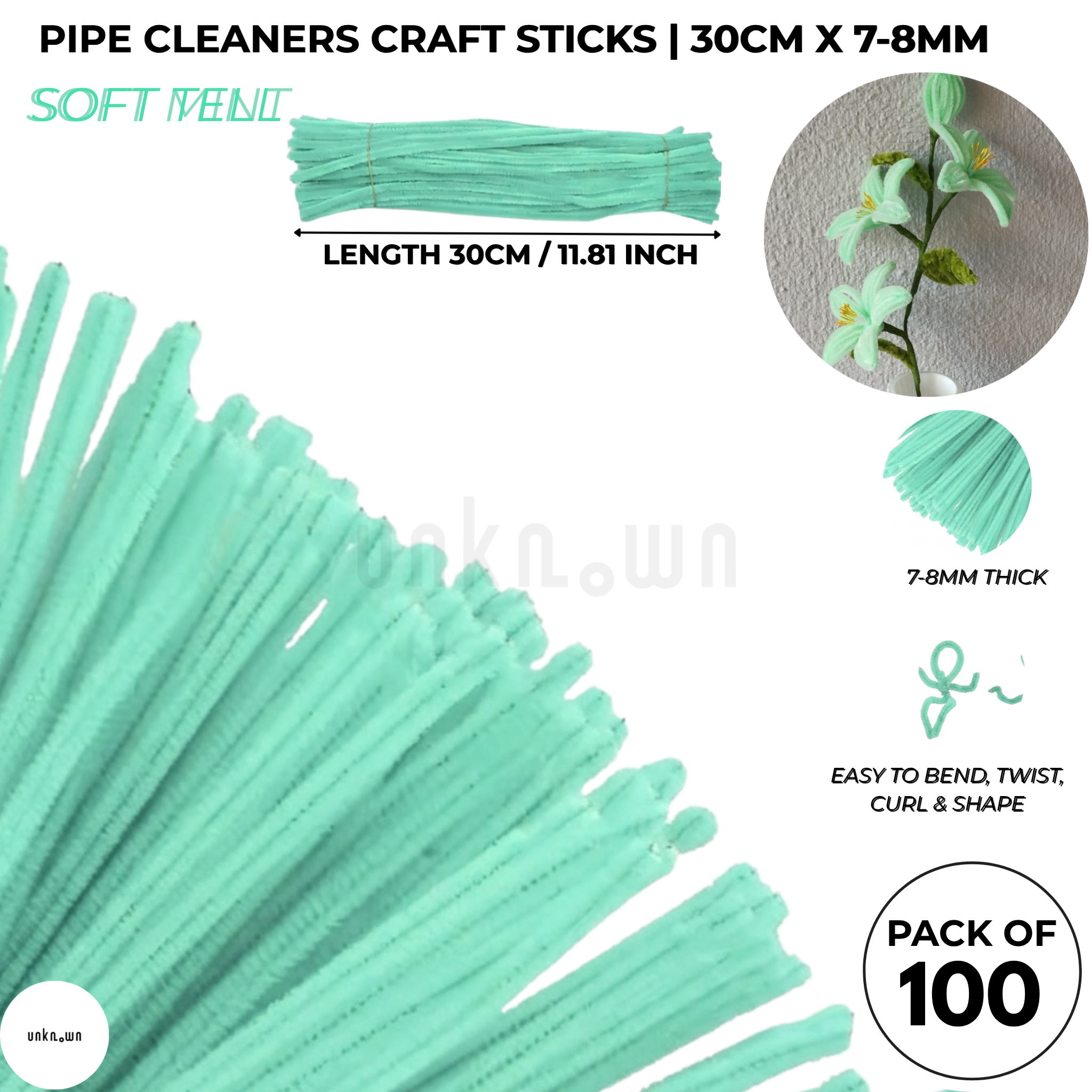 Premium Pipe Cleaner Sticks 100 Pcs | Velvet Pipe (Chenille Stems) for DIY Crafts, Handmade Flowers, School Art & Bouquet Making