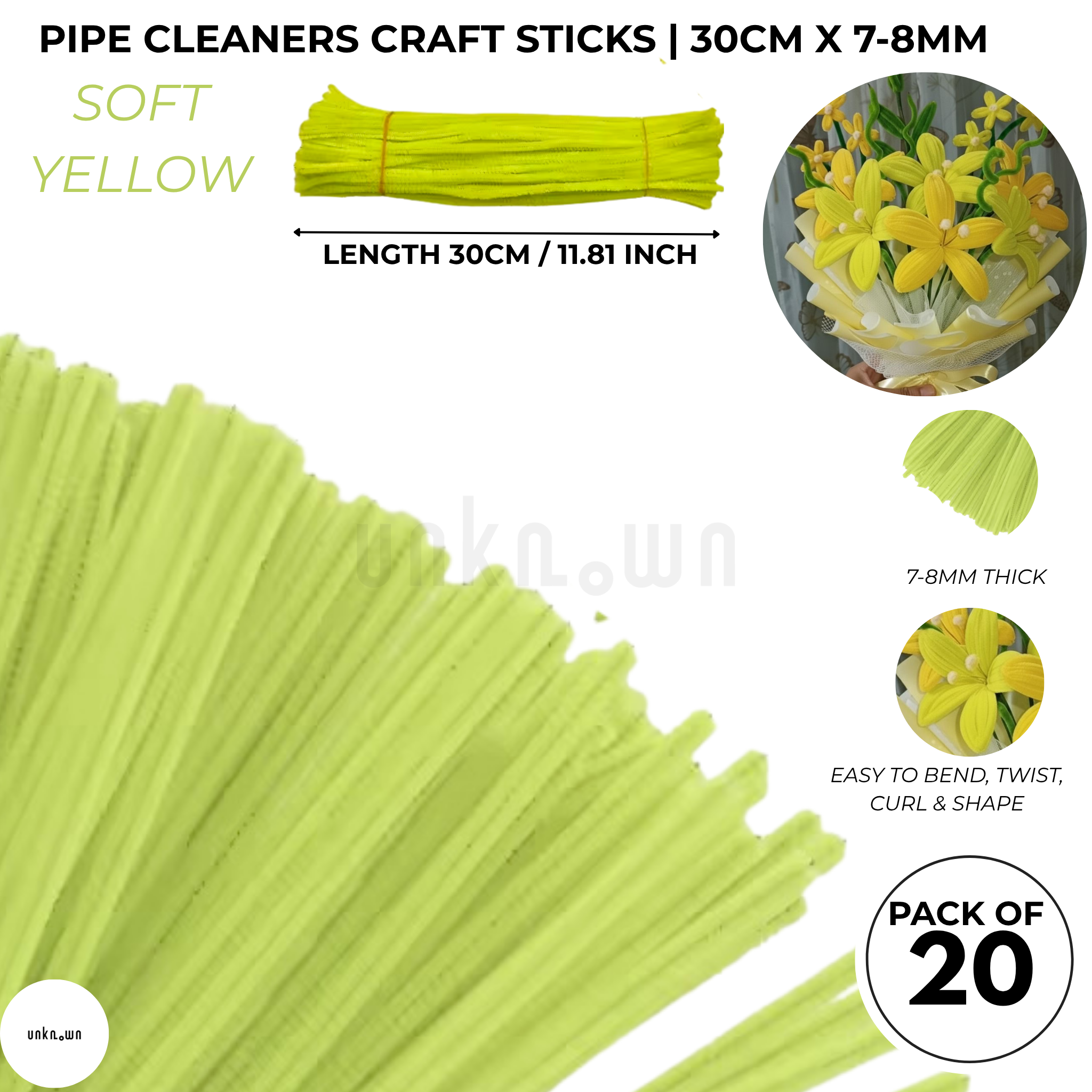 Velvet Pipe Cleaners Craft Sticks (20 Pcs) – 30cm Chenille Stems for DIY Crafts, Pipe Cleaner Flowers, Kids Art, School Projects & Bouquet Making