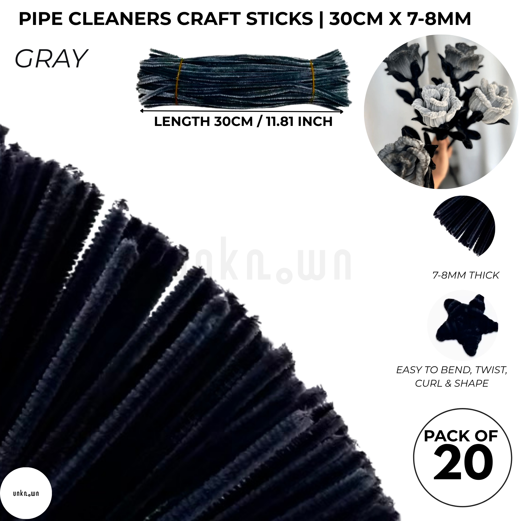 Velvet Pipe Cleaners Craft Sticks (20 Pcs) – 30cm Chenille Stems for DIY Crafts, Pipe Cleaner Flowers, Kids Art, School Projects & Bouquet Making