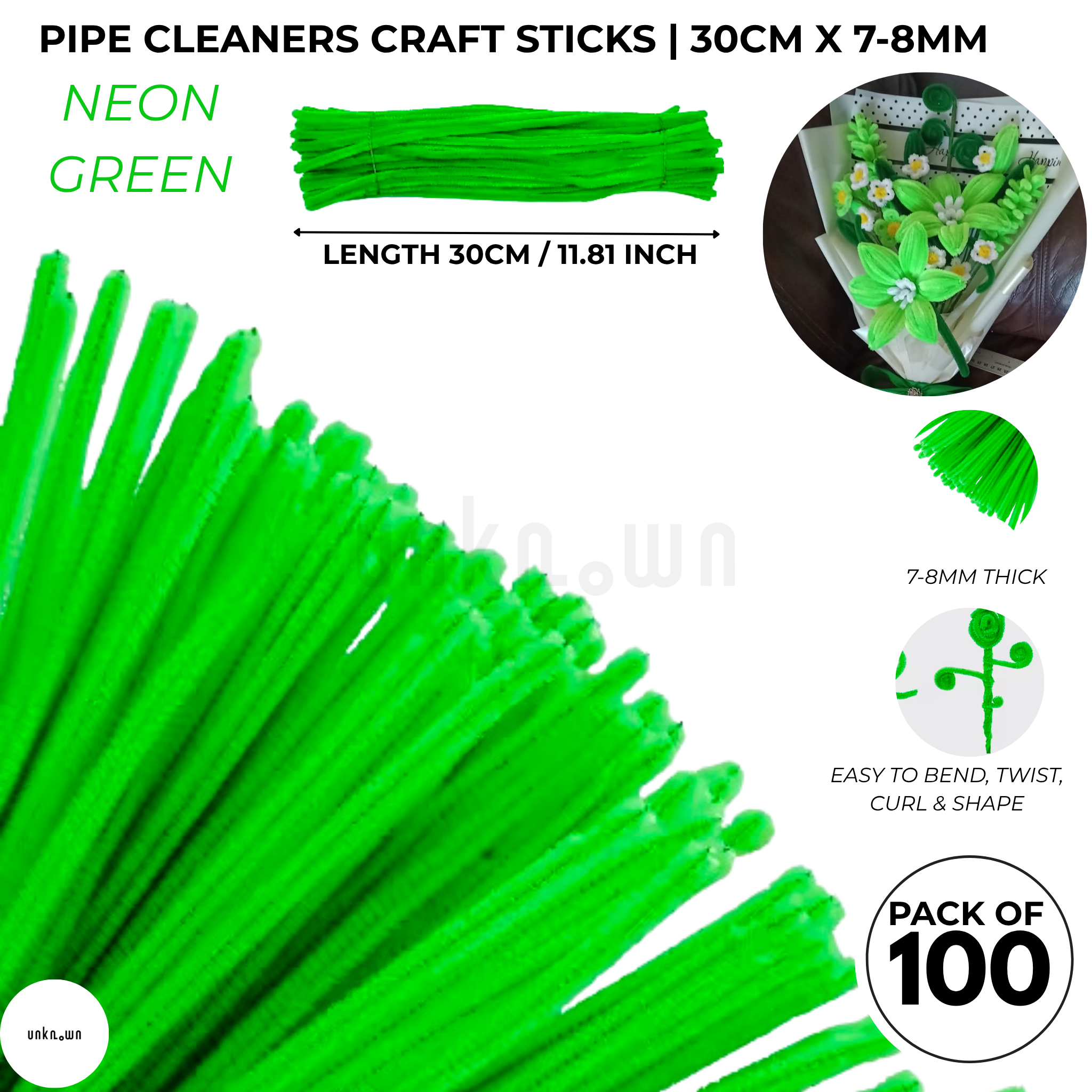Premium Pipe Cleaner Sticks 100 Pcs | Velvet Pipe (Chenille Stems) for DIY Crafts, Handmade Flowers, School Art & Bouquet Making