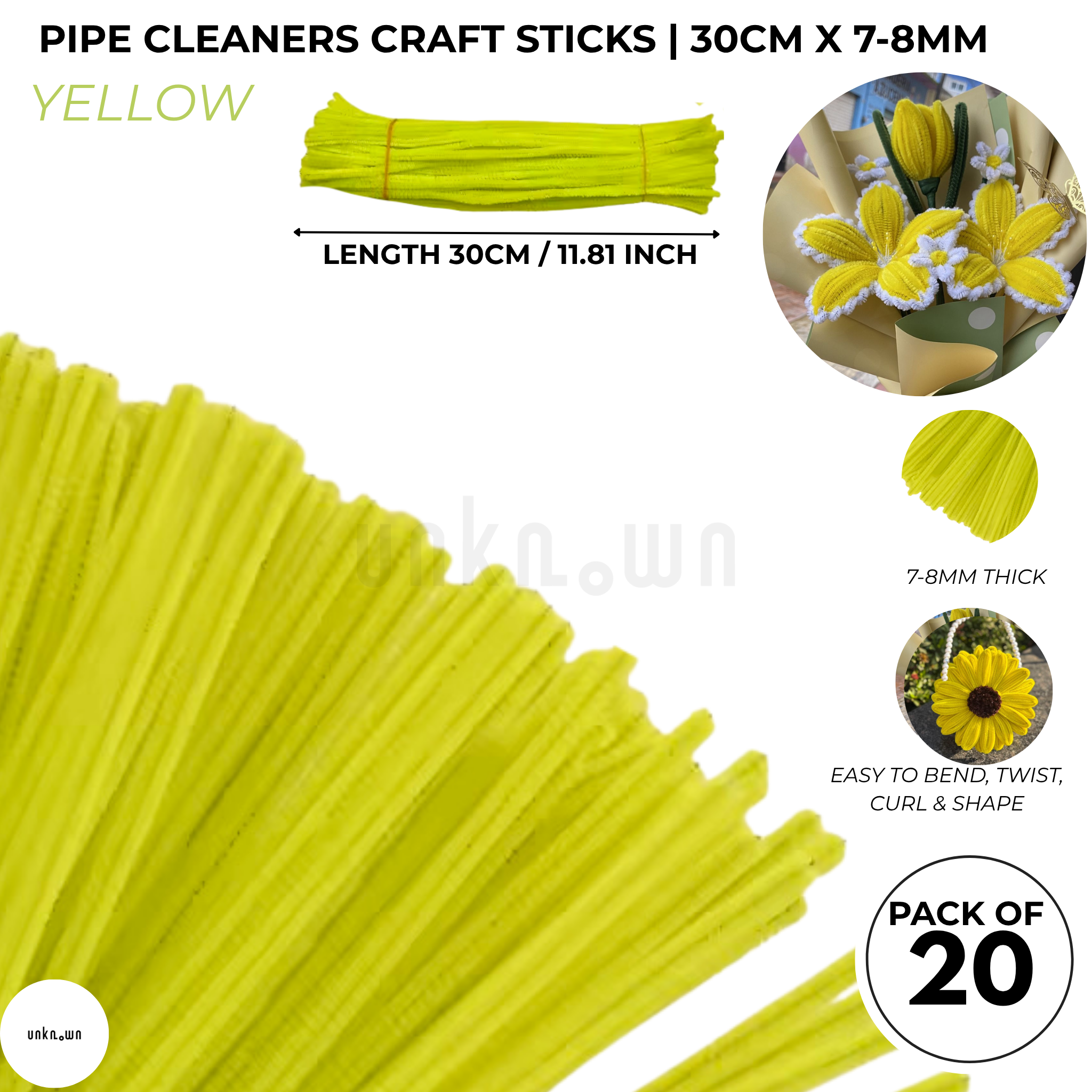 Velvet Pipe Cleaners Craft Sticks (20 Pcs) – 30cm Chenille Stems for DIY Crafts, Pipe Cleaner Flowers, Kids Art, School Projects & Bouquet Making