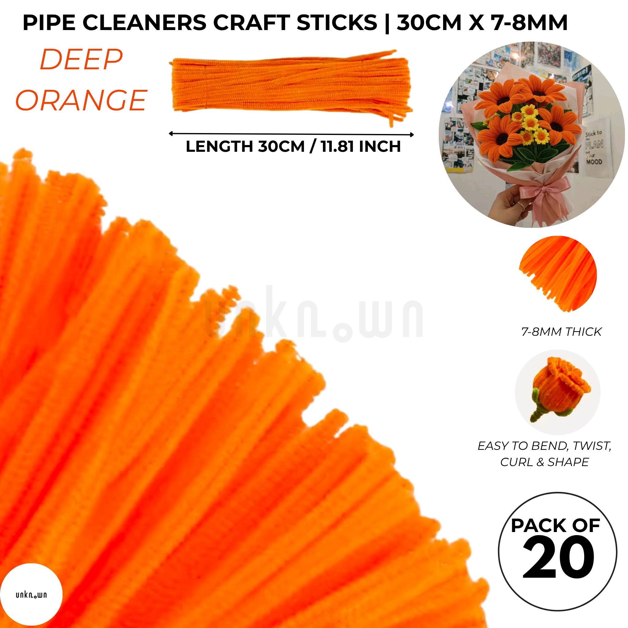 Velvet Pipe Cleaners Craft Sticks (20 Pcs) – 30cm Chenille Stems for DIY Crafts, Pipe Cleaner Flowers, Kids Art, School Projects & Bouquet Making