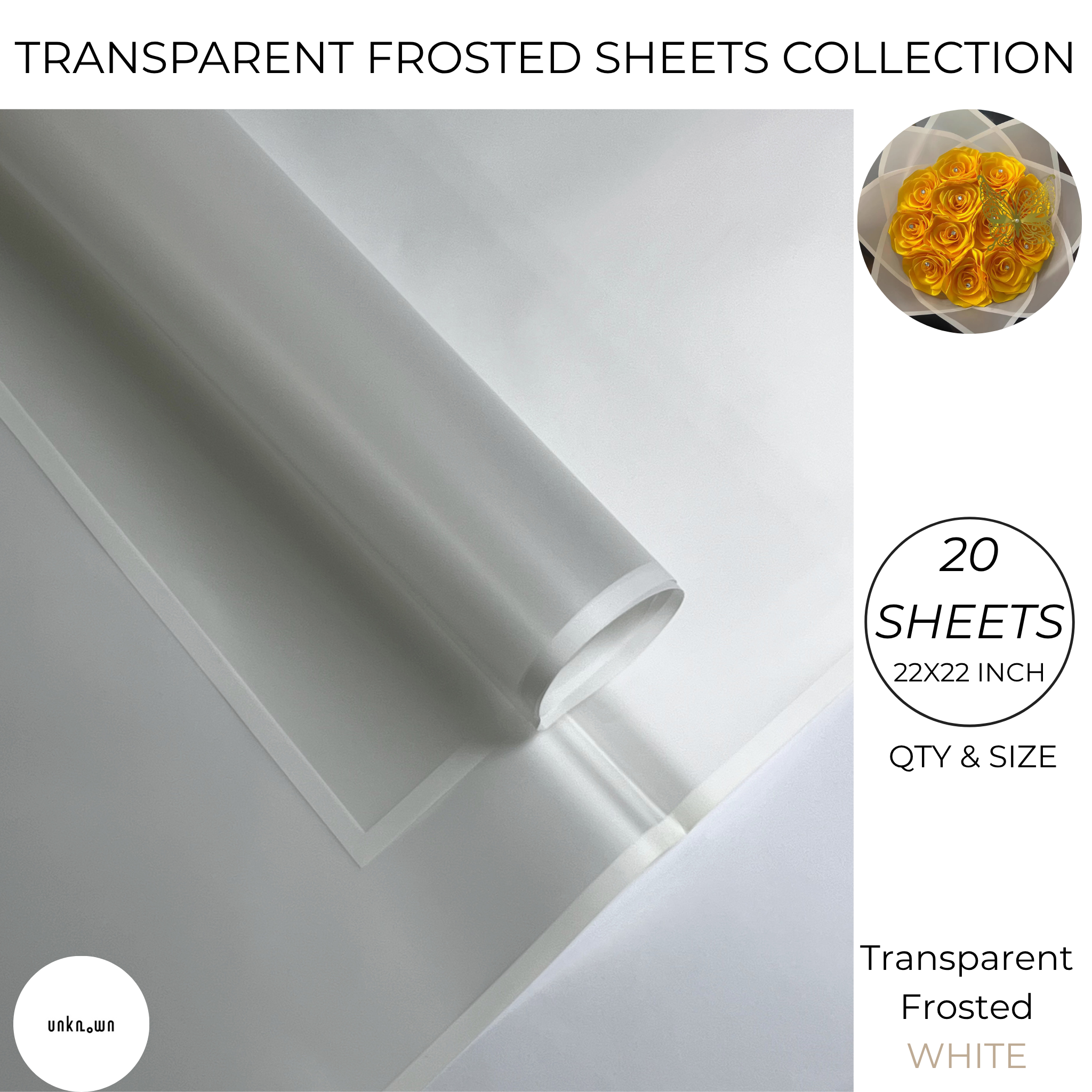 Premium Transparent Frosted Bouquet Wrapping Sheets with Colored Border (20 Sheets Pack) | Flower & Gift Wrapping Paper