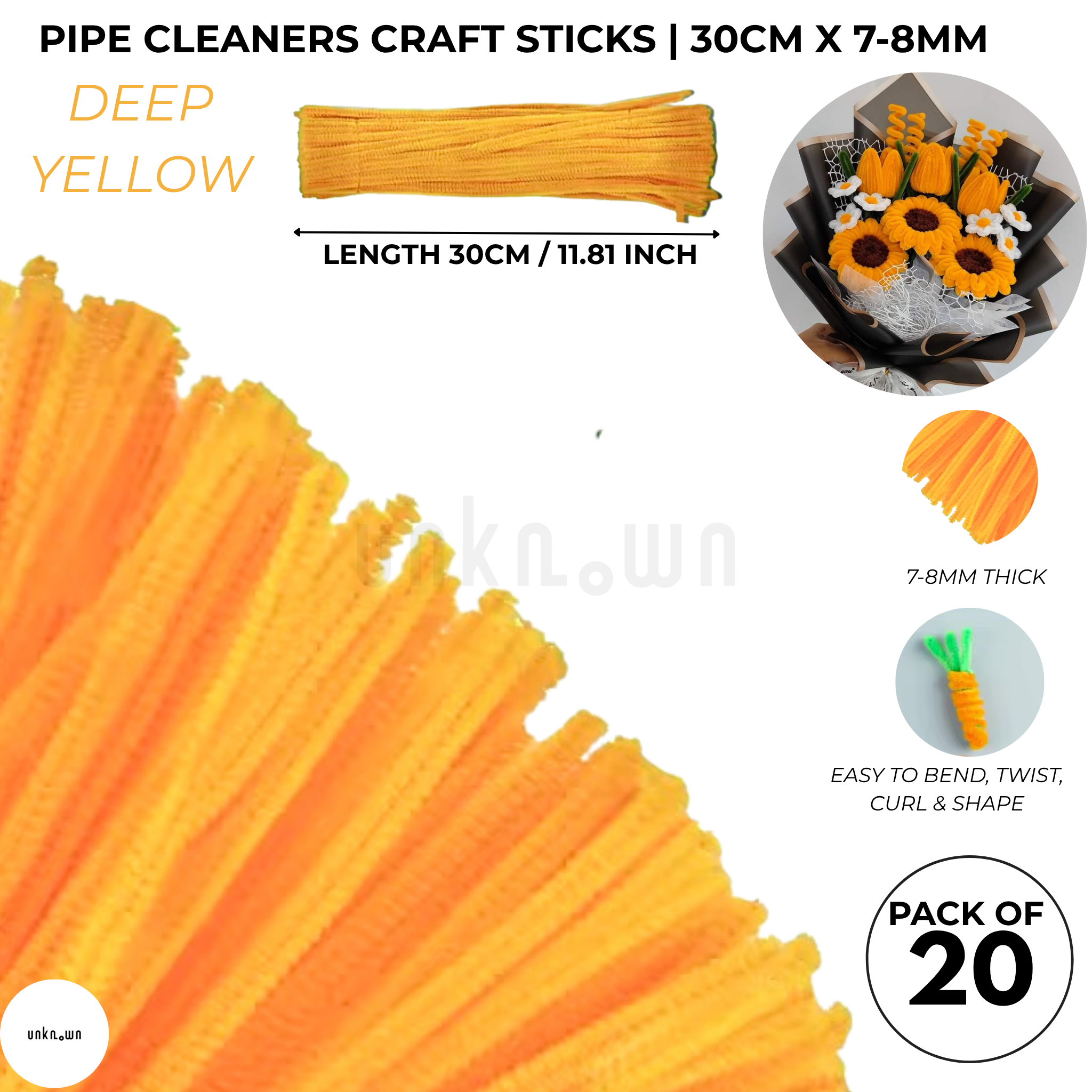 Velvet Pipe Cleaners Craft Sticks (20 Pcs) – 30cm Chenille Stems for DIY Crafts, Pipe Cleaner Flowers, Kids Art, School Projects & Bouquet Making