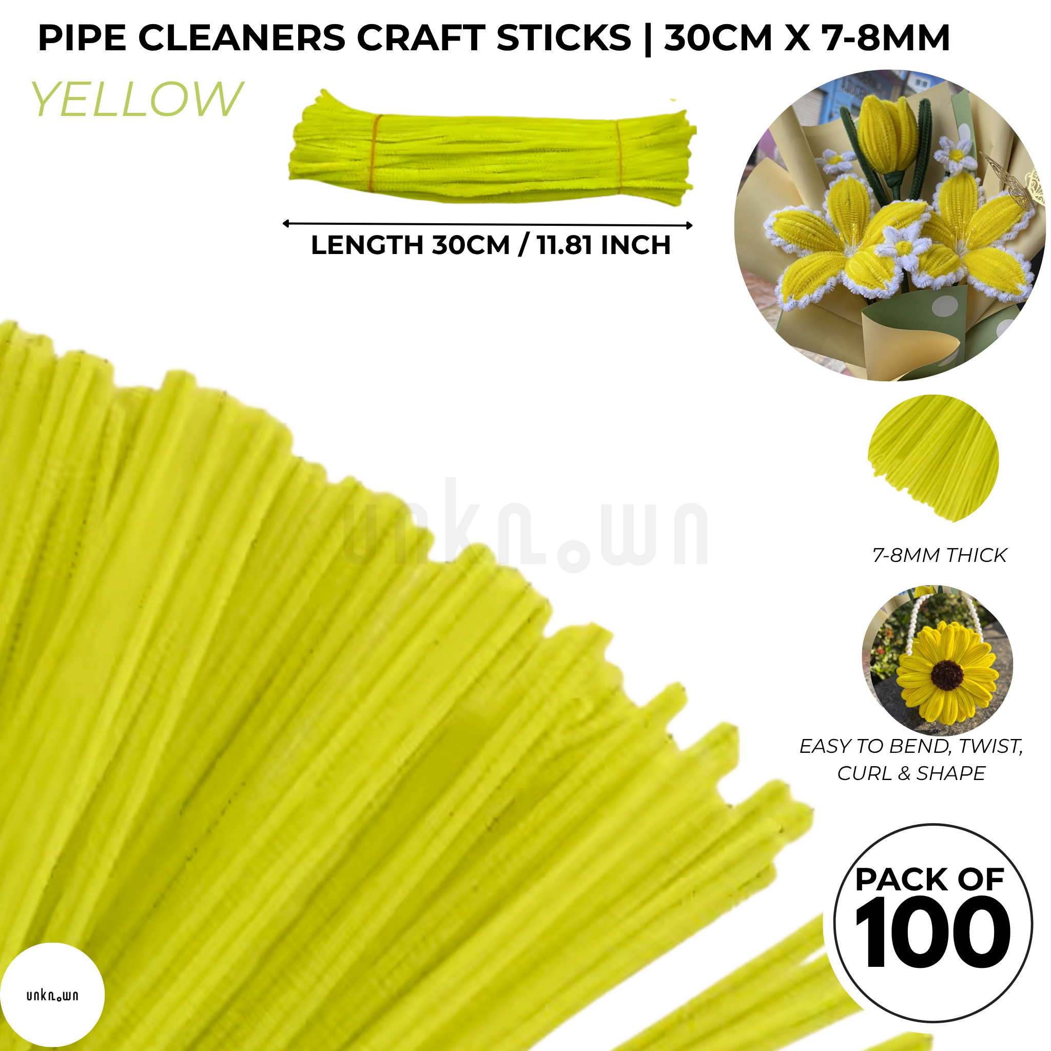 Premium Pipe Cleaner Sticks 100 Pcs | Velvet Pipe (Chenille Stems) for DIY Crafts, Handmade Flowers, School Art & Bouquet Making