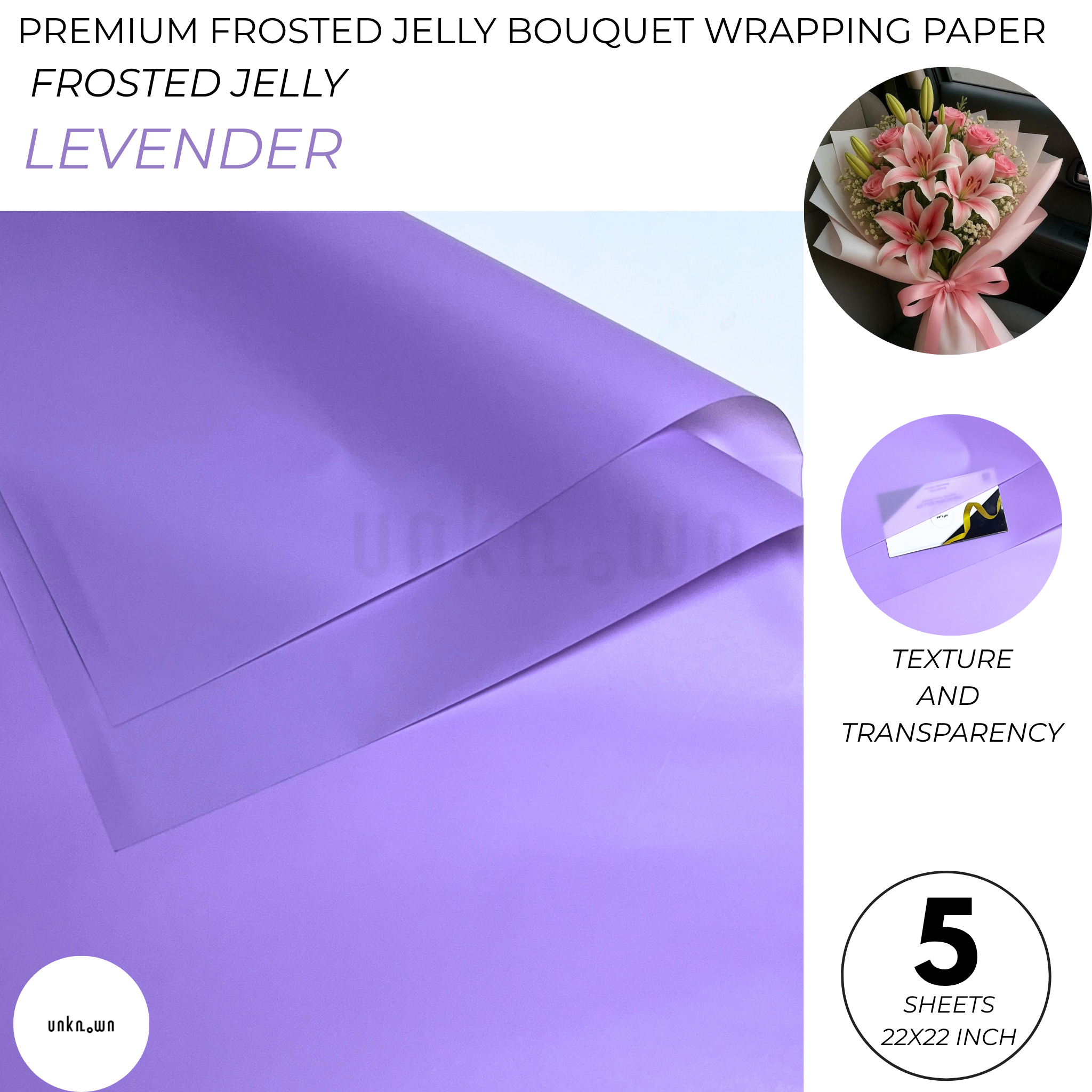 Premium Frosted Jelly Bouquet Wrapping Paper – 5 Sheets | Translucent Korean Flower Wrapping Paper for Fresh Flowers, Florist Bouquets & Floral Packaging