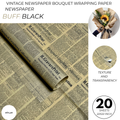Premium Vintage Newspaper Bouquet Wrapping Paper – Floral Gift Wrap Sheets for Fresh Flowers, Florist Bouquet Packaging | 20 Sheets