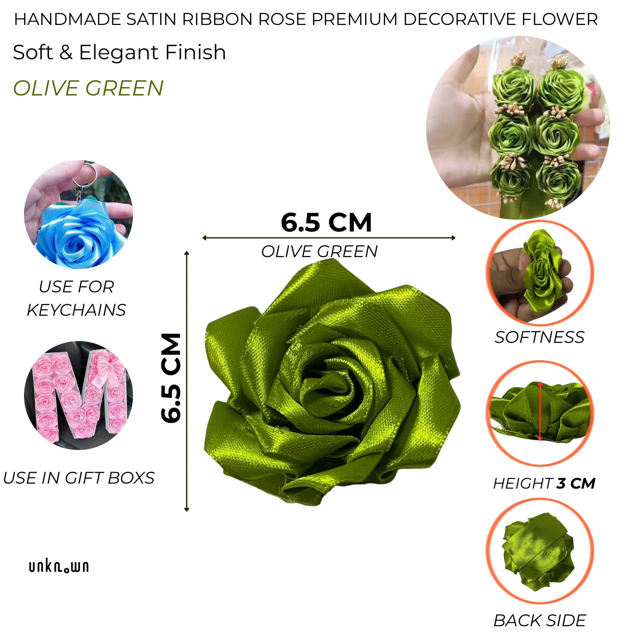 Handmade Satin Ribbon Rose – 6.5cm Decorative Artificial Flower | Premium Craft Flower