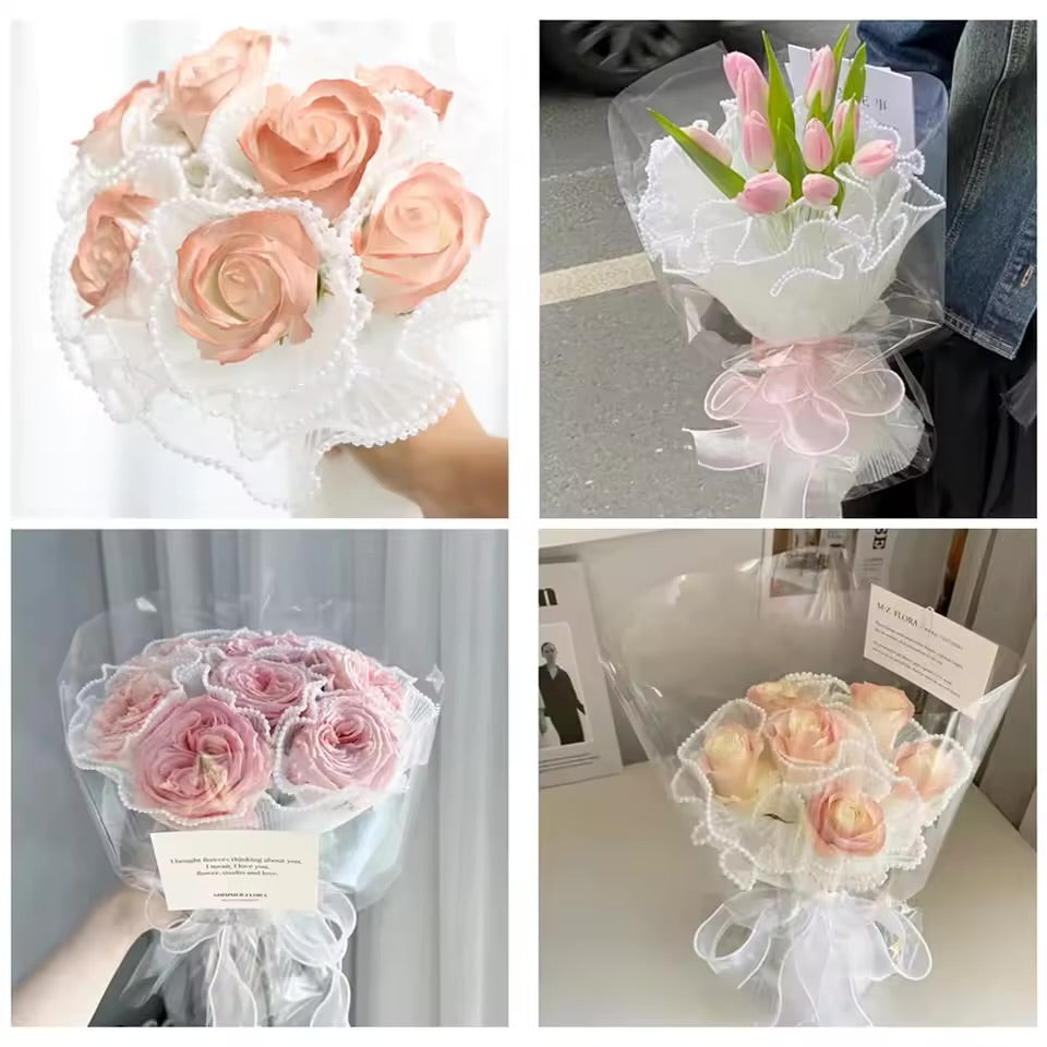 Pearl Edge Mesh Bouquet Wrapping Paper Roll – Korean Flower Wrapping Net Sheet | Wave Mesh Floral Wrap for Bouquets, Gifts & Decorations