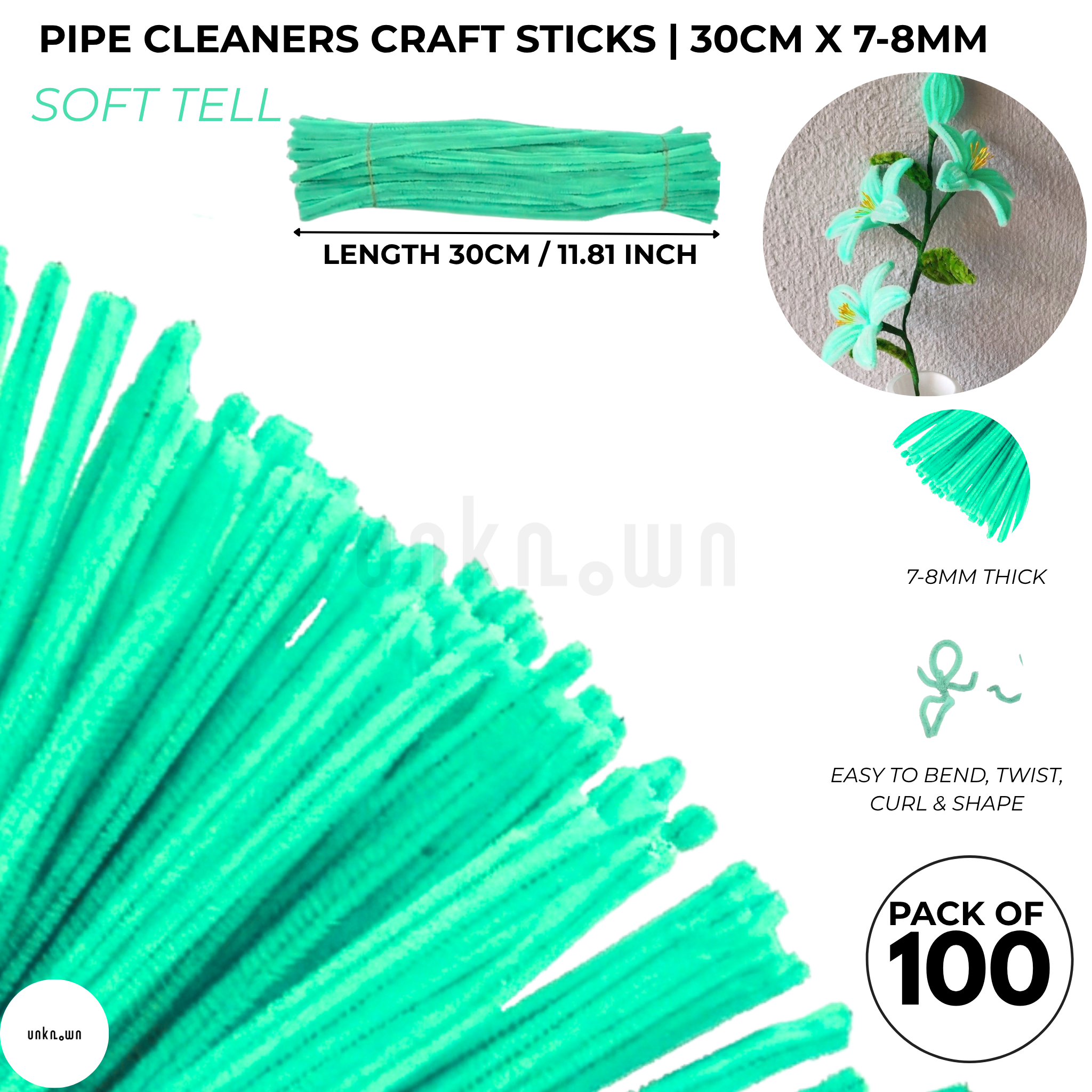 Premium Pipe Cleaner Sticks 100 Pcs | Velvet Pipe (Chenille Stems) for DIY Crafts, Handmade Flowers, School Art & Bouquet Making