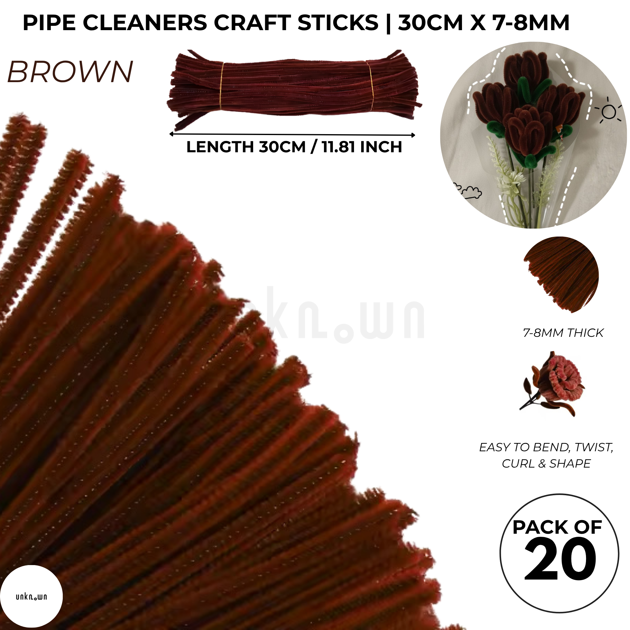 Velvet Pipe Cleaners Craft Sticks (20 Pcs) – 30cm Chenille Stems for DIY Crafts, Pipe Cleaner Flowers, Kids Art, School Projects & Bouquet Making