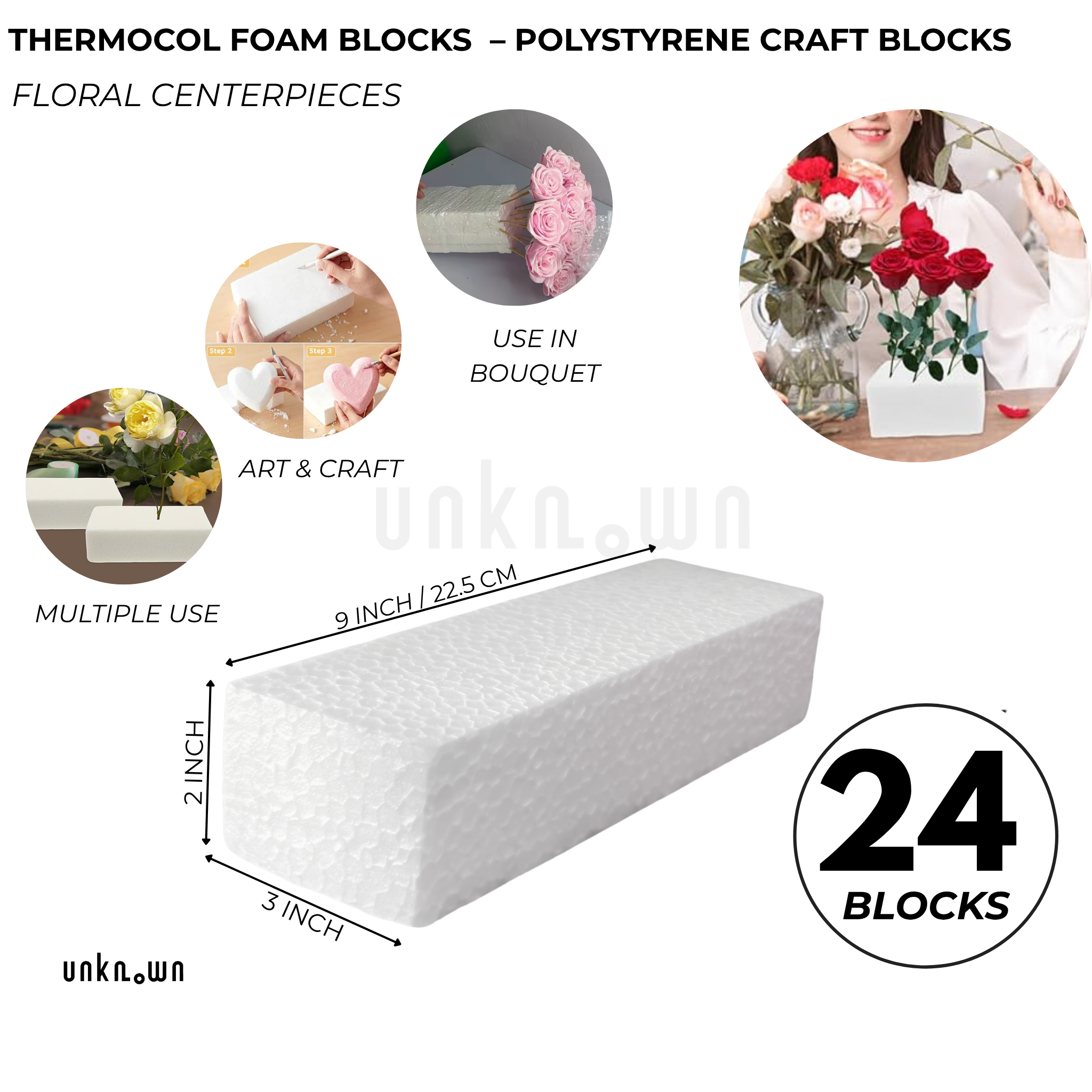Thermocol Foam Blocks 9×3×2 Inch – Polystyrene Craft Blocks for DIY, Floral Arrangements & School Projects