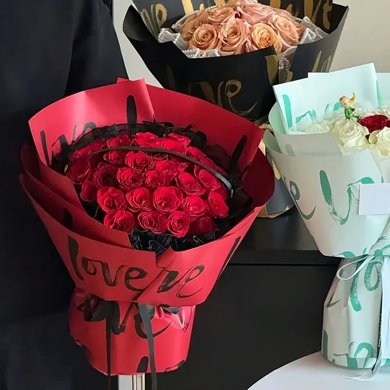 Love Script Luxury Bouquet Wrapping Sheets – Romantic Floral, Gift & Money Bouquet Paper (Pack of 20 Sheets)
