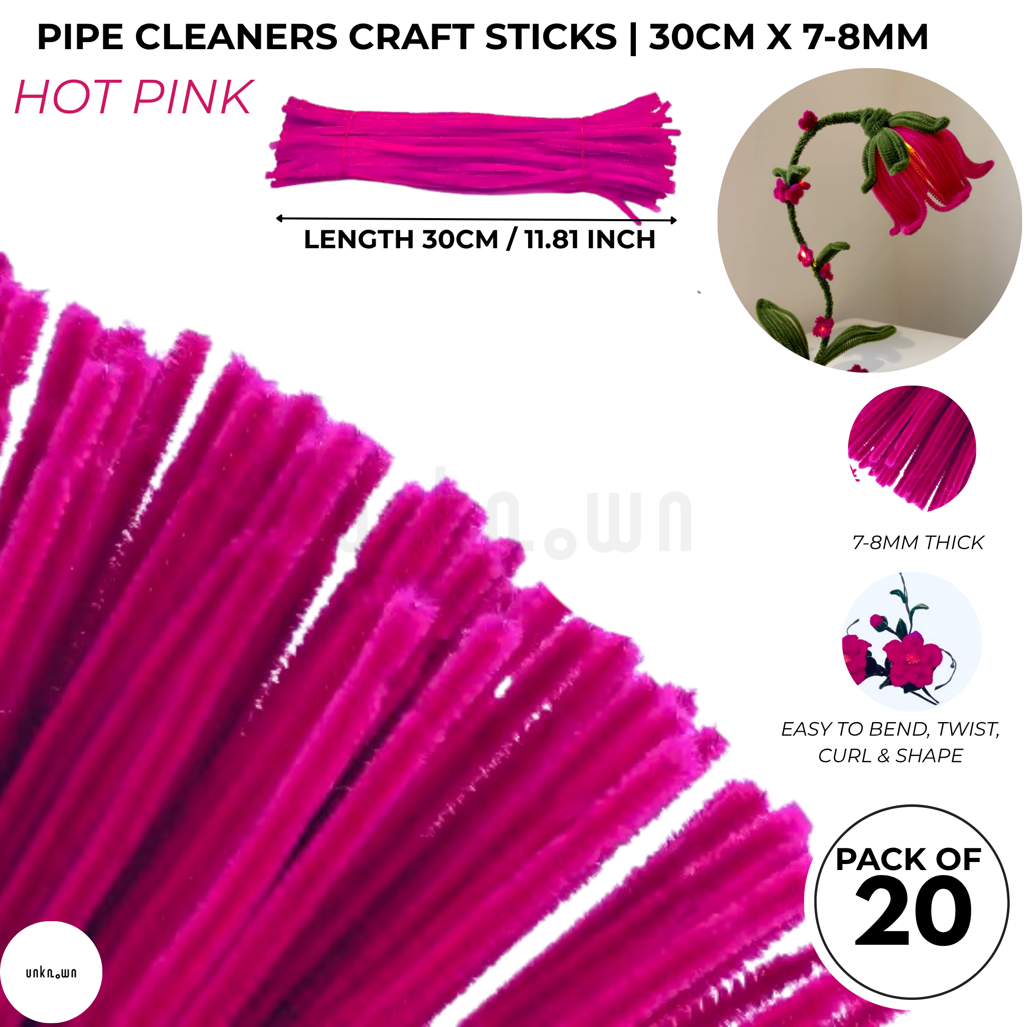 Velvet Pipe Cleaners Craft Sticks (20 Pcs) – 30cm Chenille Stems for DIY Crafts, Pipe Cleaner Flowers, Kids Art, School Projects & Bouquet Making