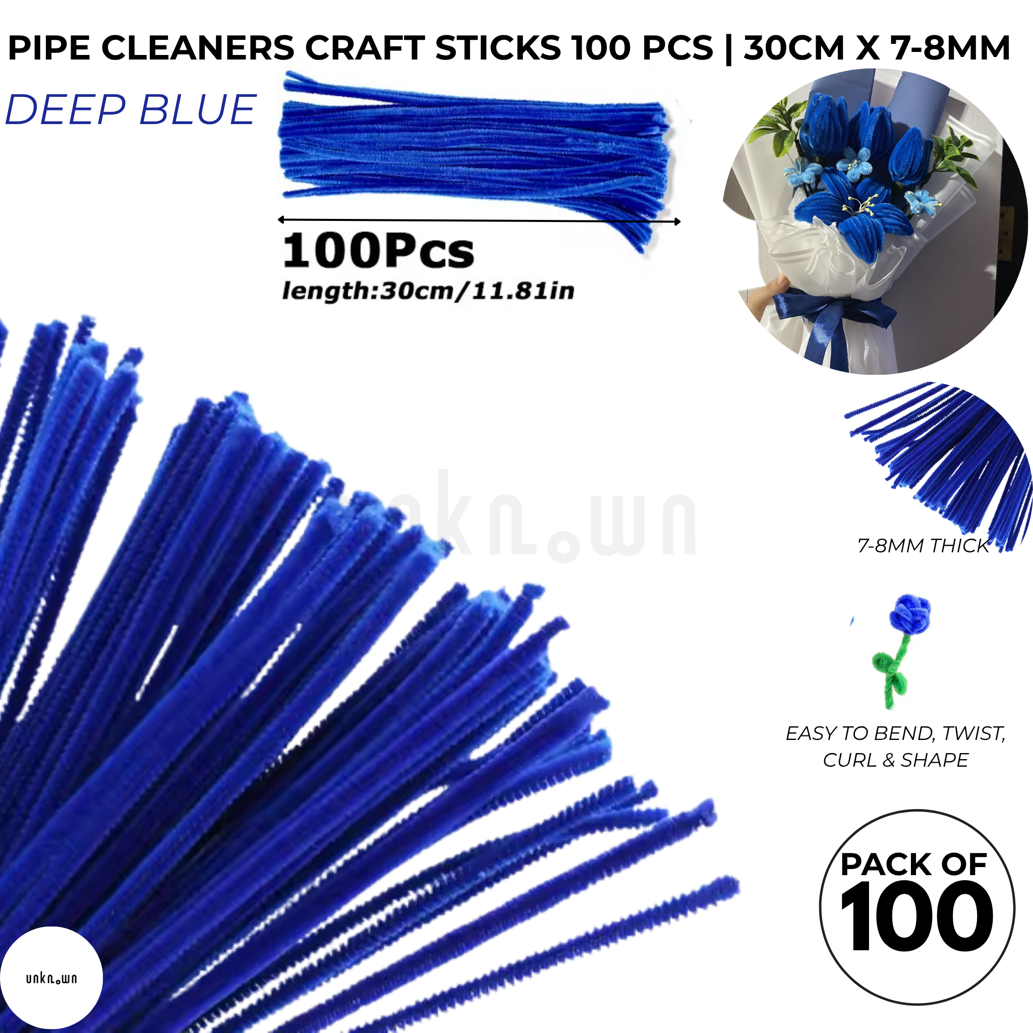 Premium Pipe Cleaner Sticks 100 Pcs | Velvet Pipe (Chenille Stems) for DIY Crafts, Handmade Flowers, School Art & Bouquet Making