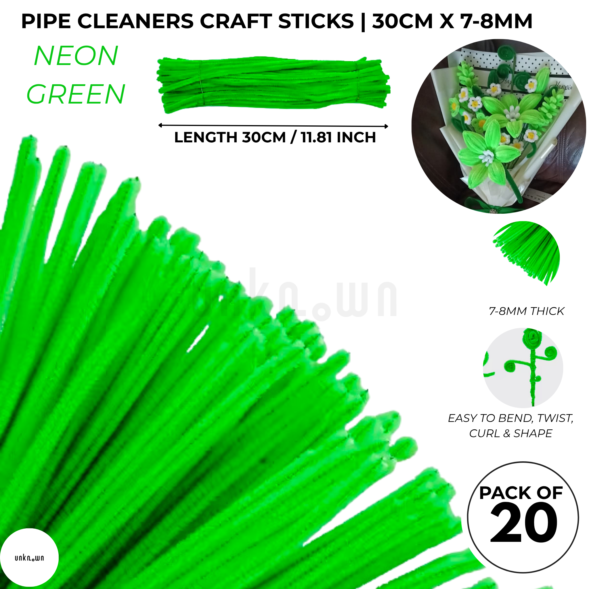 Velvet Pipe Cleaners Craft Sticks (20 Pcs) – 30cm Chenille Stems for DIY Crafts, Pipe Cleaner Flowers, Kids Art, School Projects & Bouquet Making