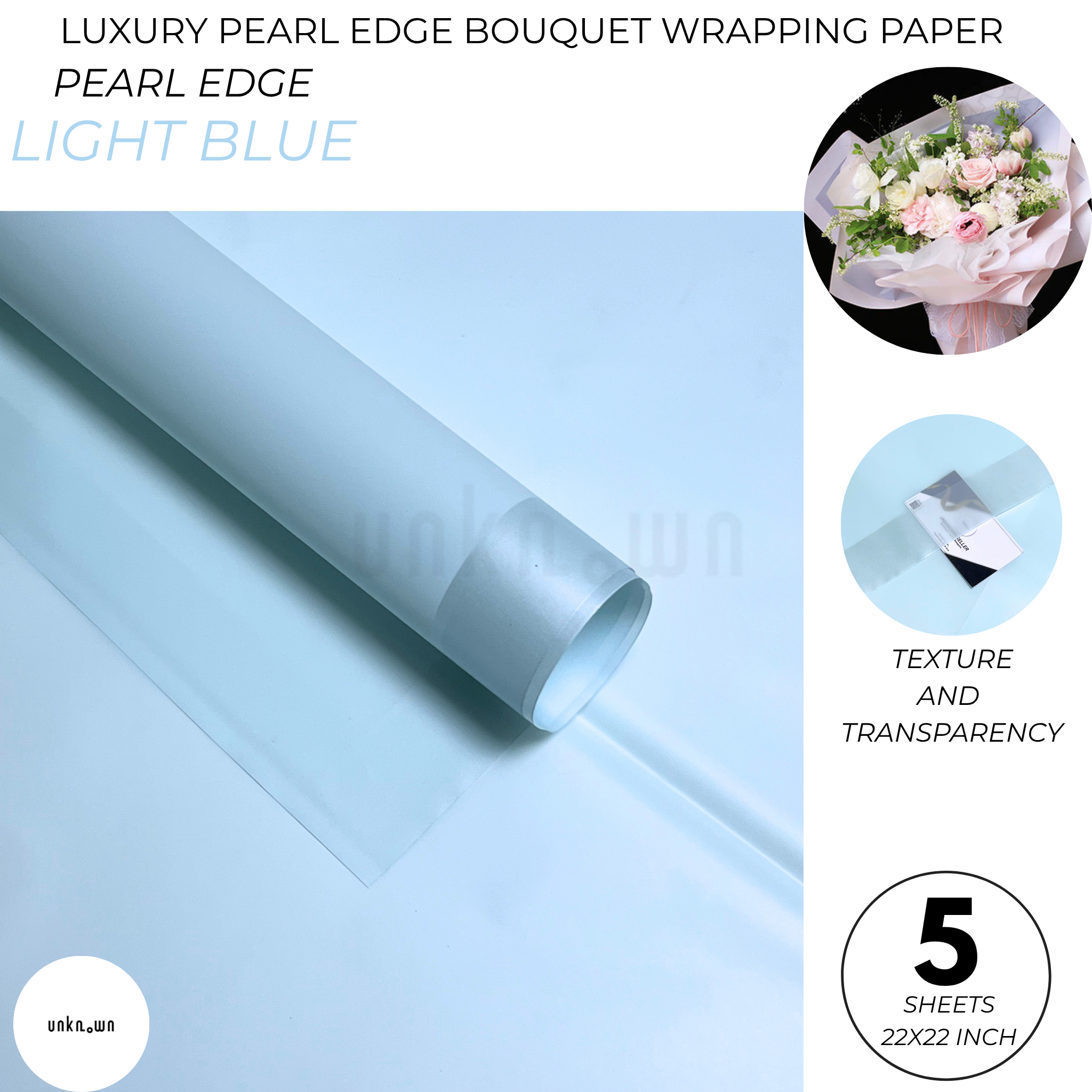 Luxury Pearl Edge Bouquet Wrapping Paper – Premium Matte Translucent Floral Wrapping Sheets for Fresh Flower Bouquets | Pack of 5 Sheets