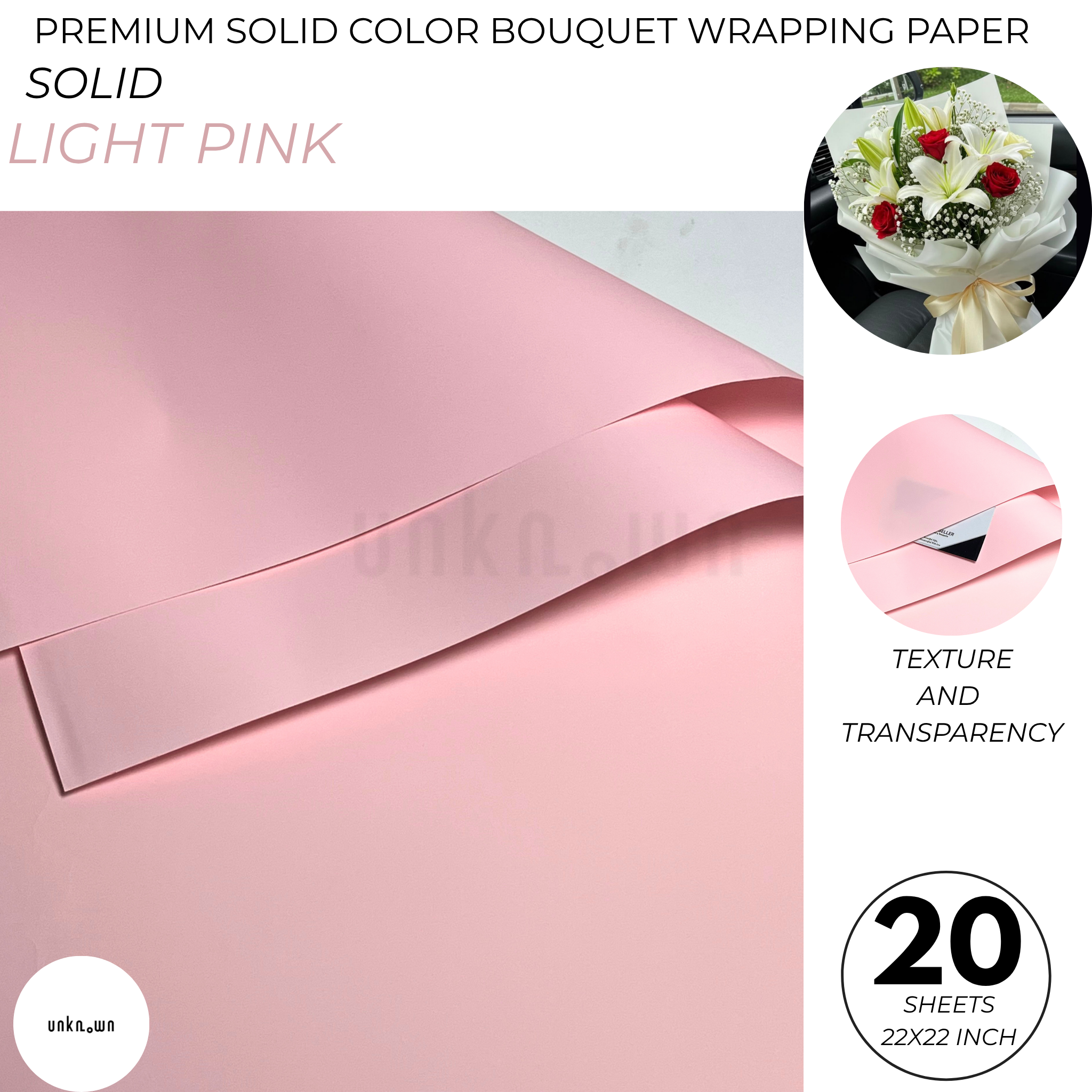 Premium Solid Color Bouquet Wrapping Paper – Luxury Matte Floral Wrapping Sheets for Fresh Flower Bouquets | Pack of 20 Sheets