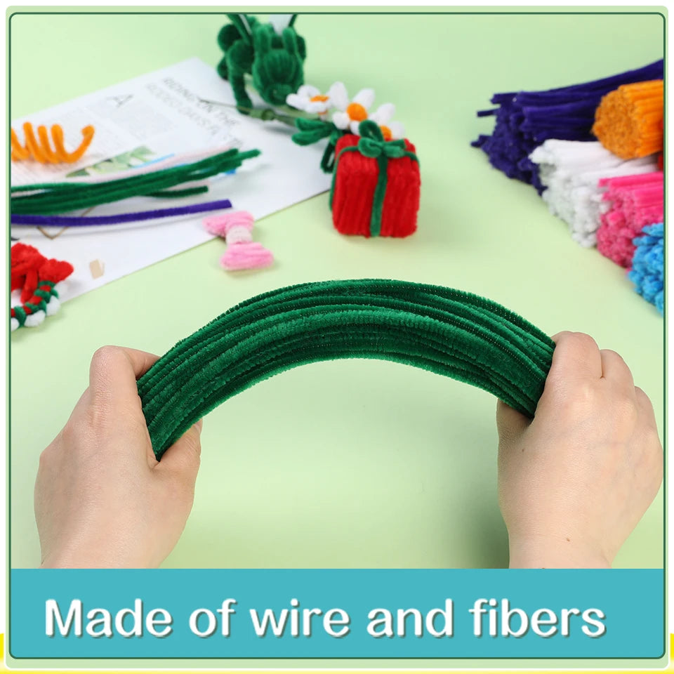 Pipe Cleaners Craft Sticks 100 Pcs (2 Color Mix) | Velvet Pipe Cleaner Chenille Stems 30cm (50+50) for DIY Crafts, Handmade Flowers, Bouquet Decoration & School Projects