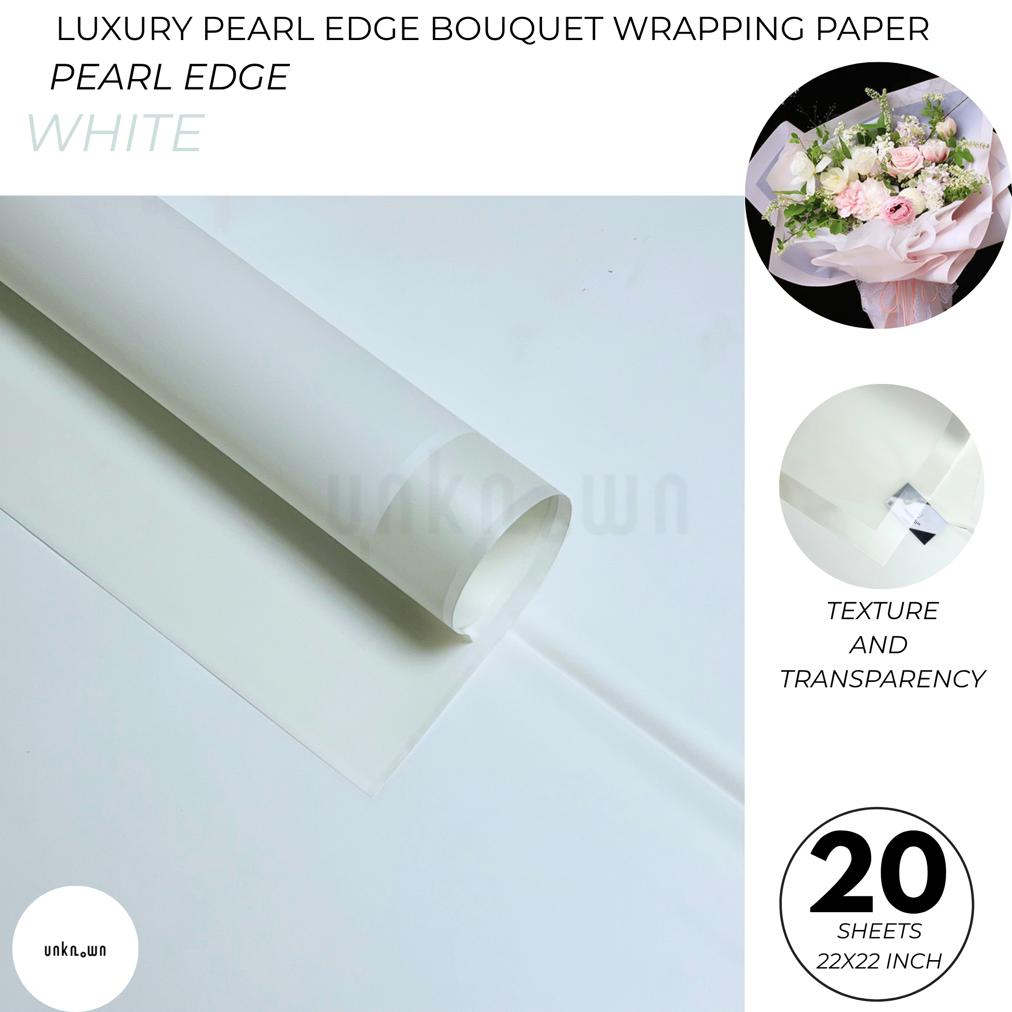Luxury Pearl Edge Bouquet Wrapping Paper – Premium Matte Translucent Floral Wrapping Sheets for Fresh Flower Bouquets | Pack of 20 Sheets