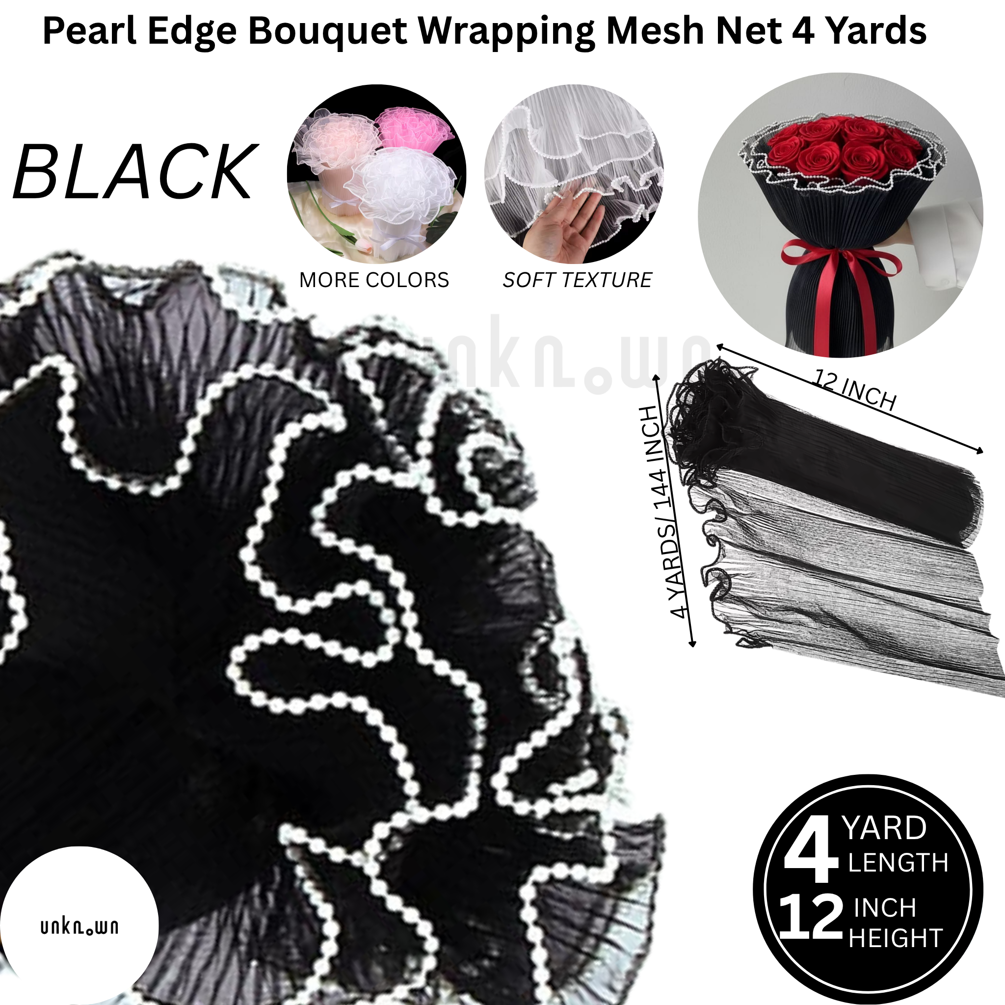 Pearl Edge Mesh Bouquet Wrapping Paper Roll – Korean Flower Wrapping Net Sheet | Wave Mesh Floral Wrap for Bouquets, Gifts & Decorations