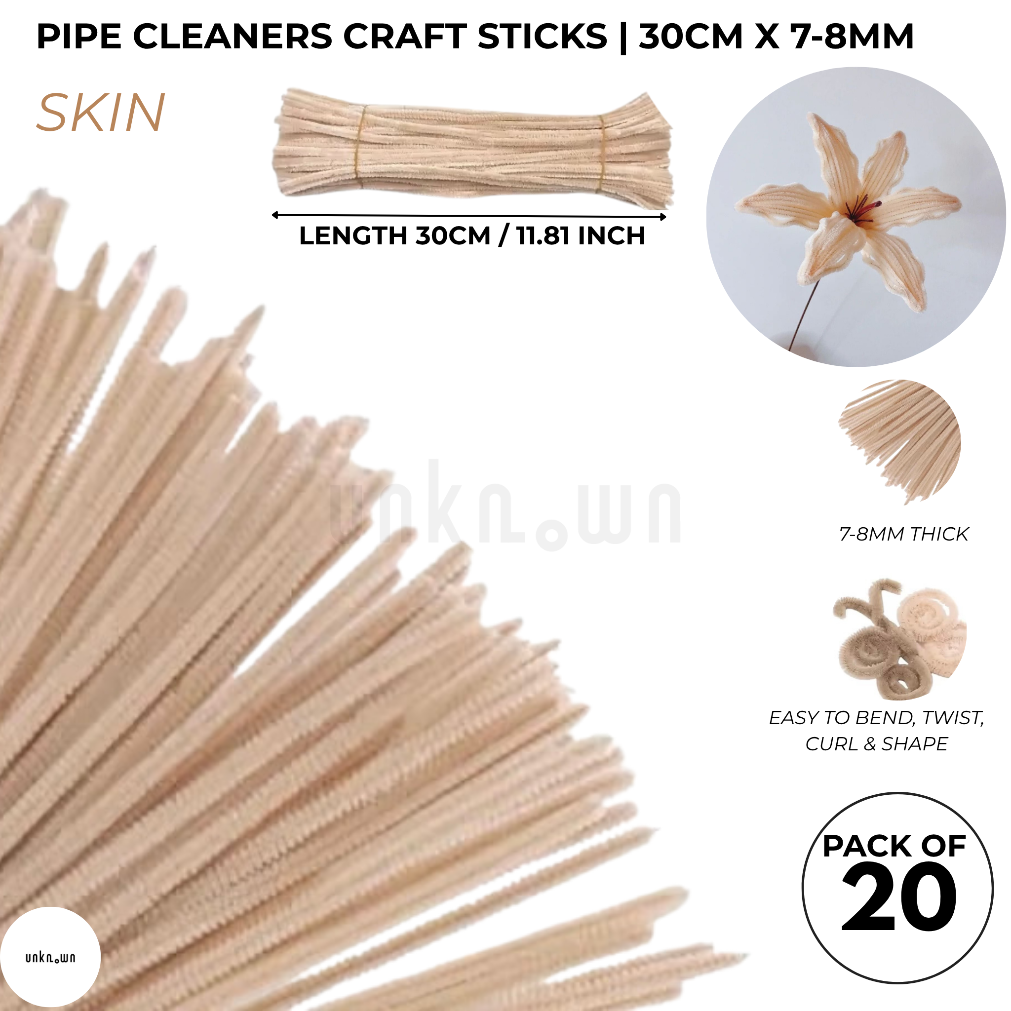 Velvet Pipe Cleaners Craft Sticks (20 Pcs) – 30cm Chenille Stems for DIY Crafts, Pipe Cleaner Flowers, Kids Art, School Projects & Bouquet Making