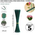 2mm Green Floral Stem Wire Sticks – 12 Inch / 30 CM Florist Wire for Artificial Flowers, Bouquet Making, Floral Crafts & DIY | Pack of 5, 15 & 25