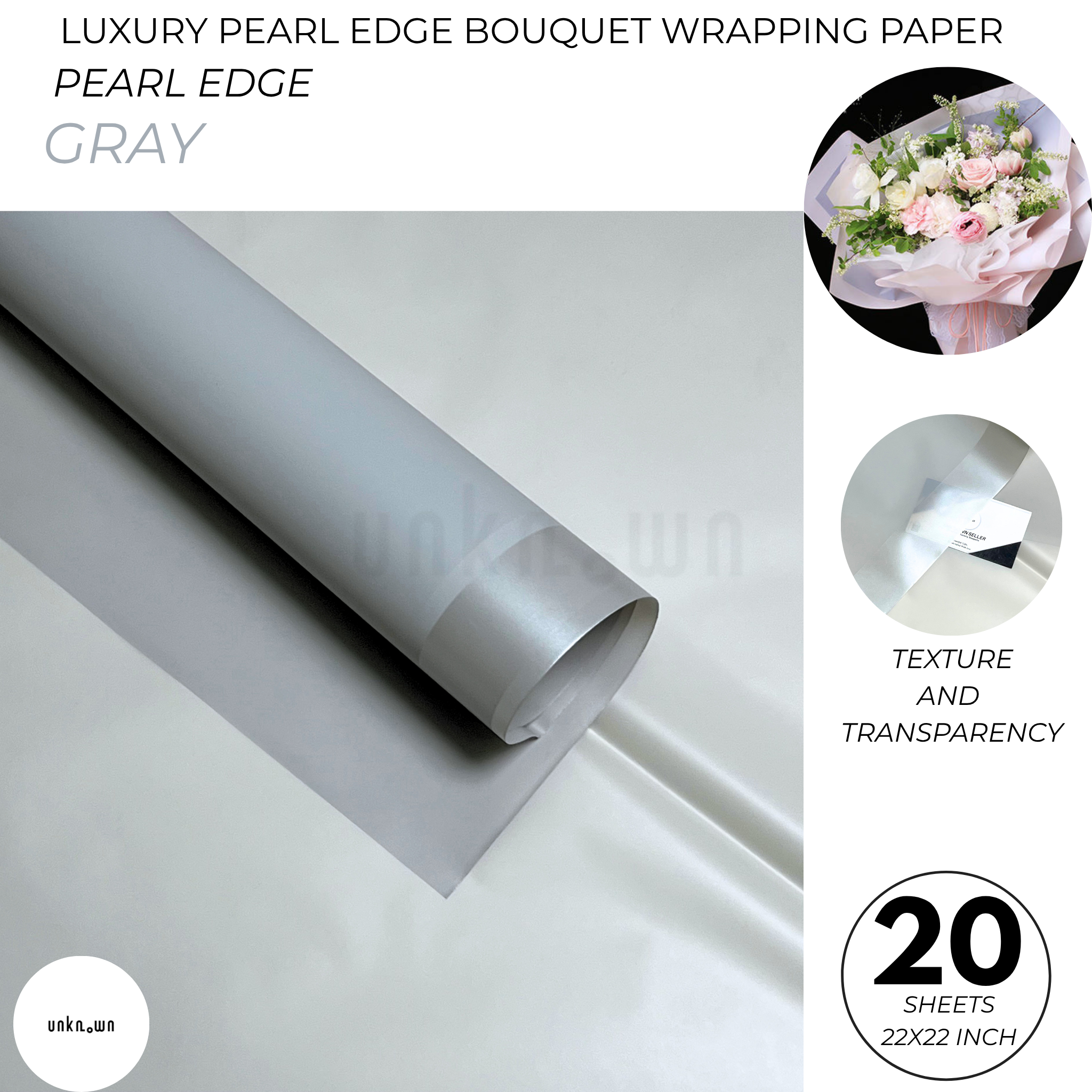 Luxury Pearl Edge Bouquet Wrapping Paper – Premium Matte Translucent Floral Wrapping Sheets for Fresh Flower Bouquets | Pack of 20 Sheets