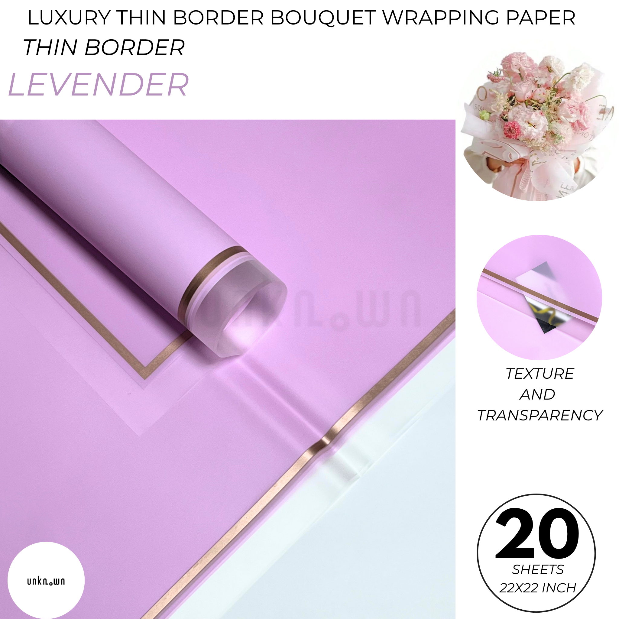 Luxury Thin Border Bouquet Wrapping Paper Pack of 20 Sheets | Premium Translucent Flower Wrapping Paper | Waterproof Florist Bouquet Gift Wrap