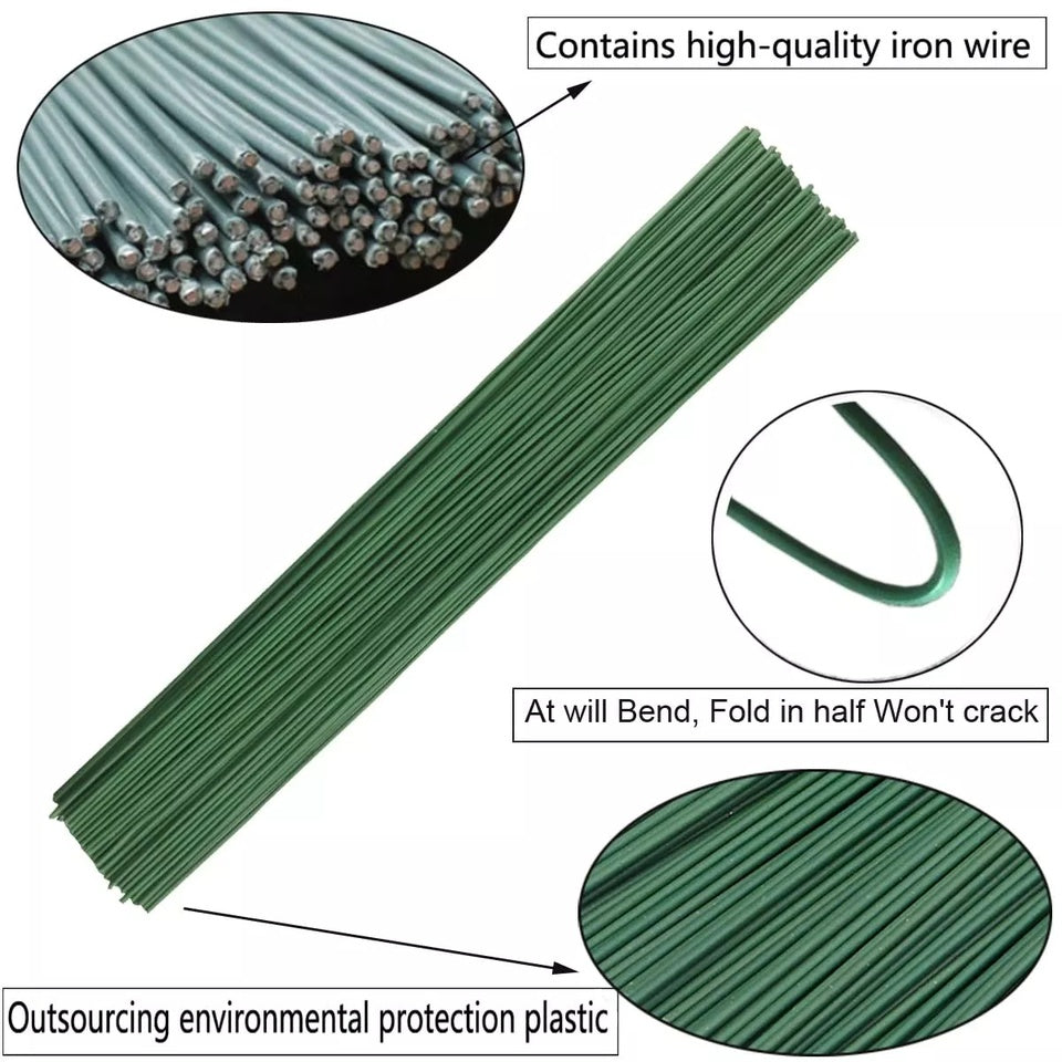 2mm Green Floral Stem Wire Sticks – 12 Inch / 30 CM Florist Wire for Artificial Flowers, Bouquet Making, Floral Crafts & DIY | Pack of 5, 15 & 25