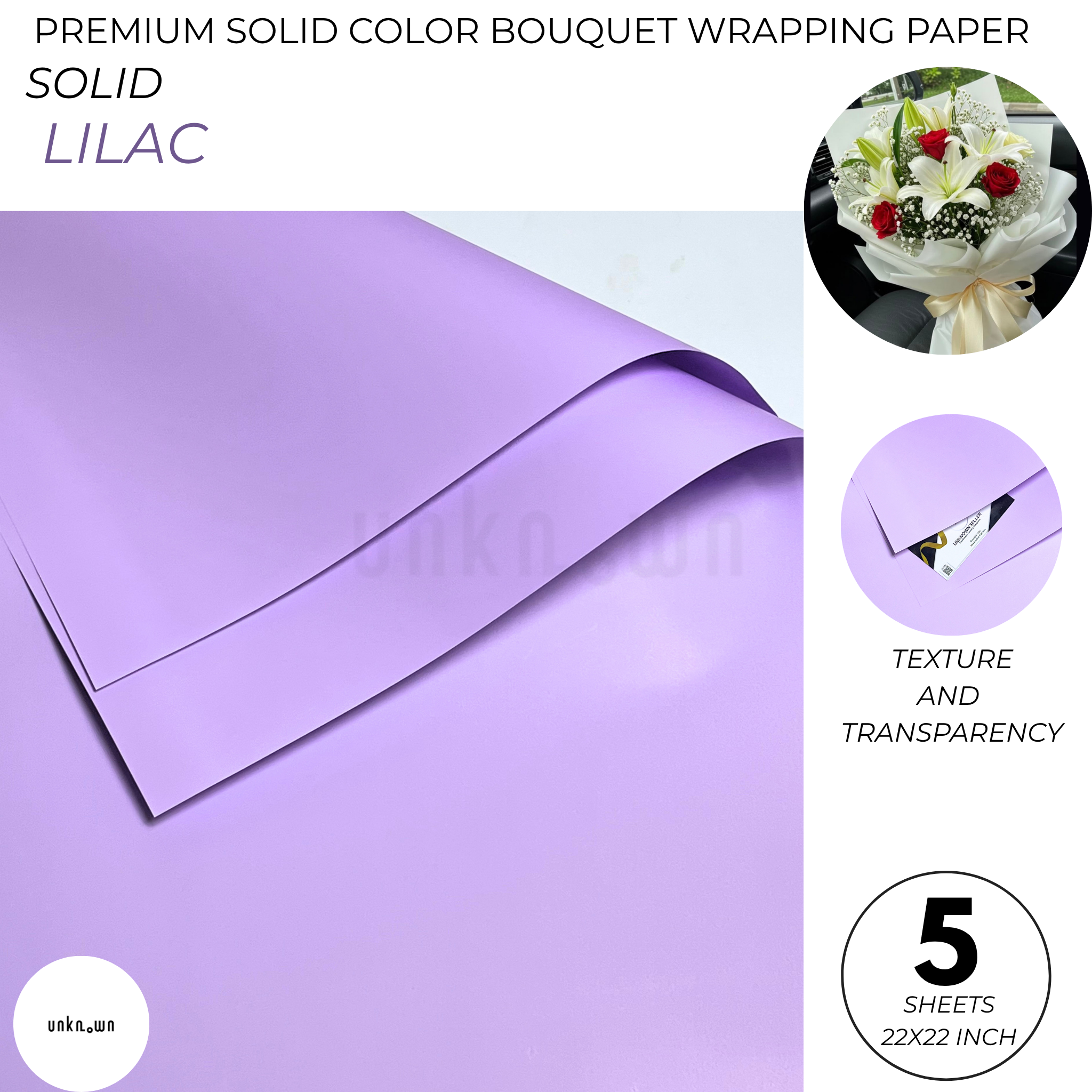 Premium Solid Color Bouquet Wrapping Paper – Luxury Matte Floral Wrapping Sheets for Fresh Flower Bouquets | Pack of 5 Sheets