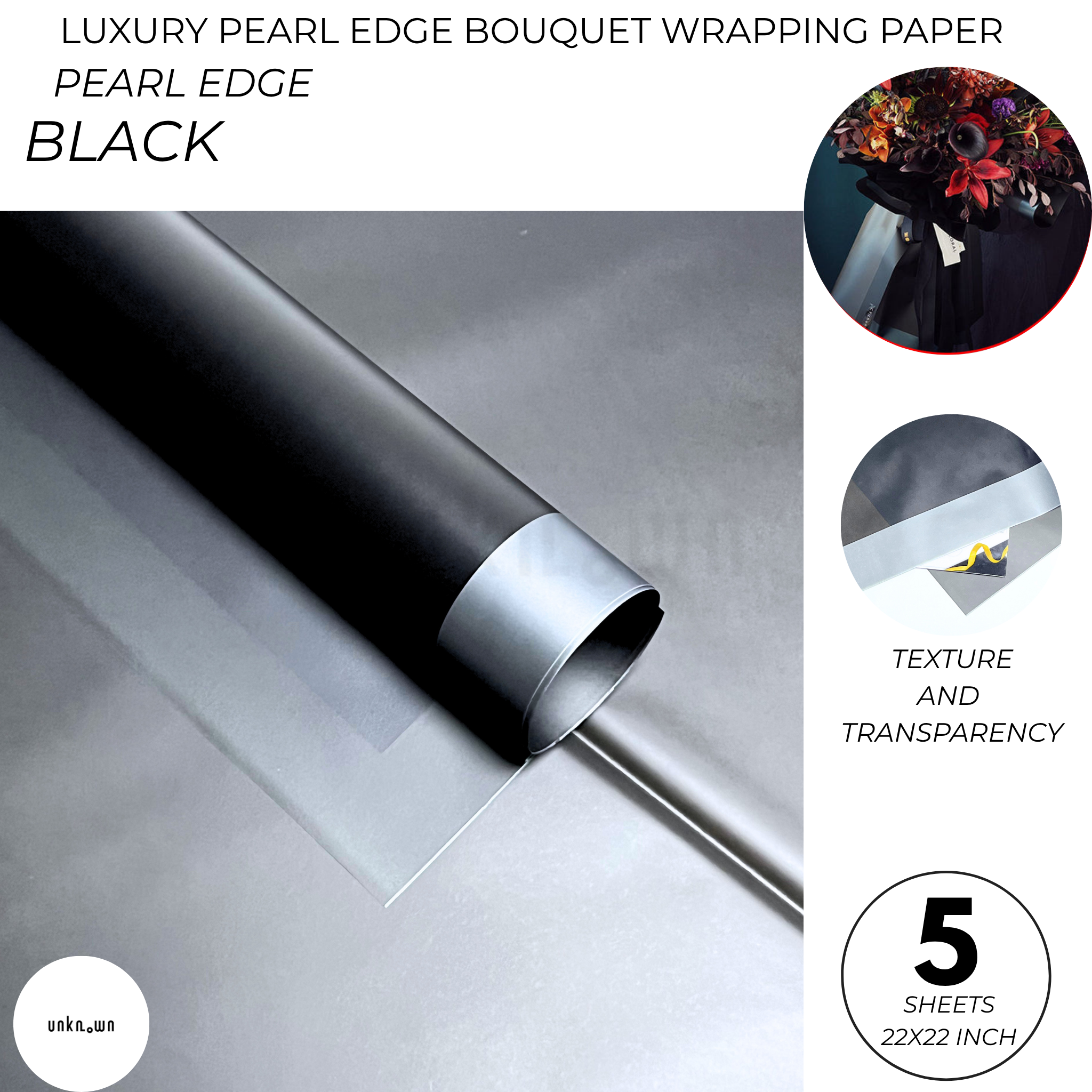 Luxury Pearl Edge Bouquet Wrapping Paper – Premium Matte Translucent Floral Wrapping Sheets for Fresh Flower Bouquets | Pack of 5 Sheets