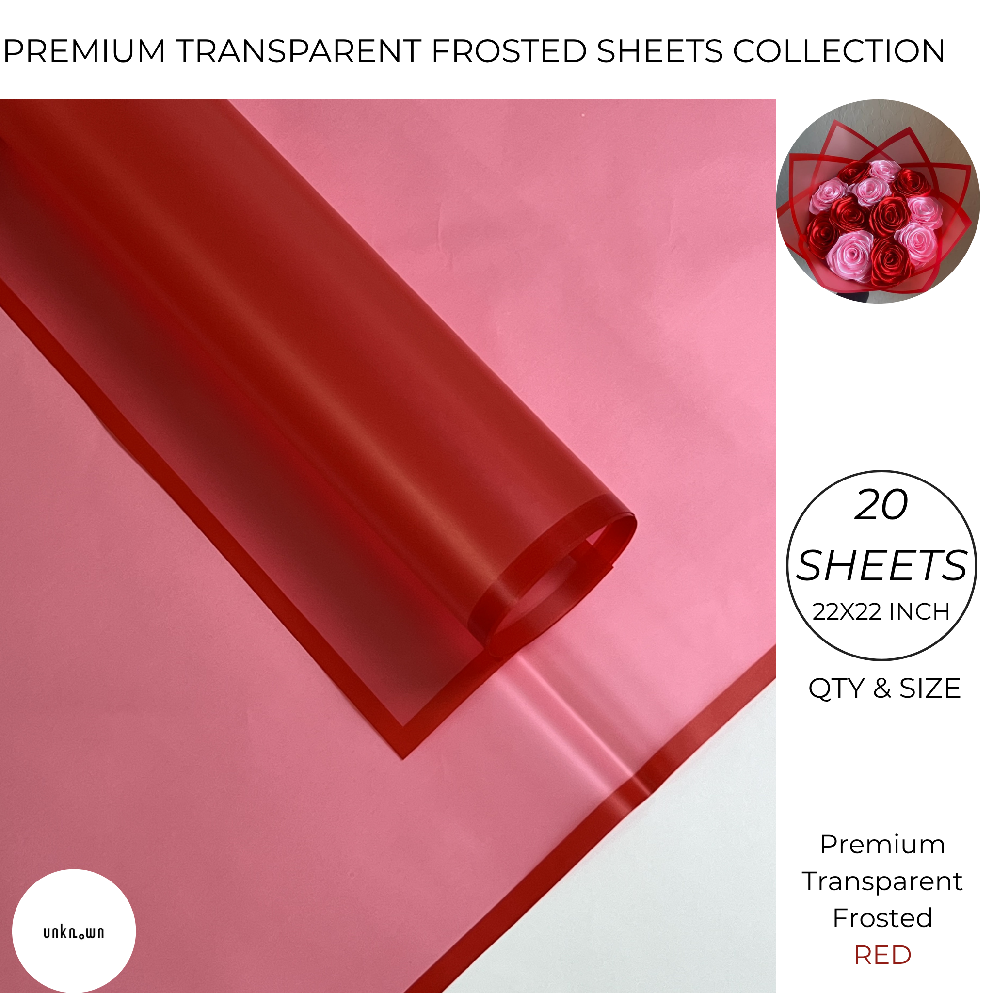 Premium Transparent Frosted Bouquet Wrapping Sheets with Colored Border (20 Sheets Pack) | Flower & Gift Wrapping Paper