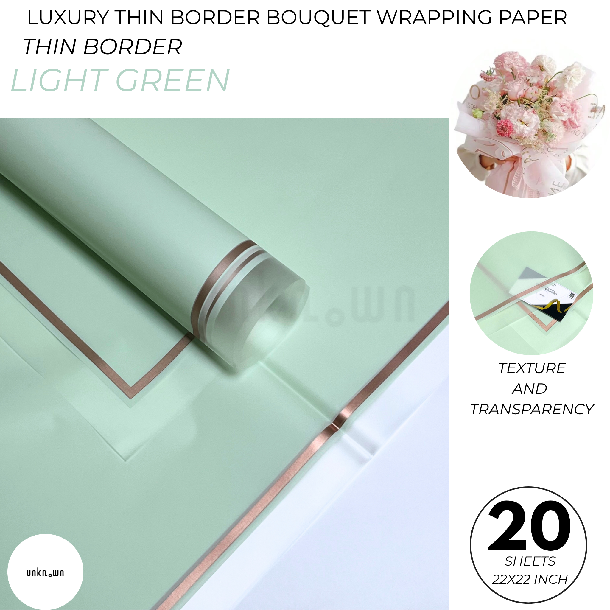 Luxury Thin Border Bouquet Wrapping Paper Pack of 20 Sheets | Premium Translucent Flower Wrapping Paper | Waterproof Florist Bouquet Gift Wrap