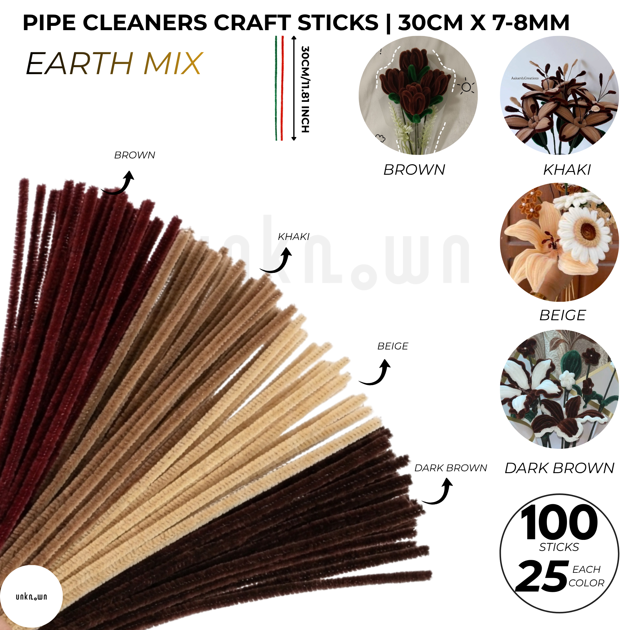 Pipe Cleaners Craft Sticks 100 Pcs Mixed Colors | Velvet Pipe Cleaner (25 Each Color) Chenille Stems 30cm for DIY Crafts, Handmade Flowers, School Projects & Bouquet Decoration