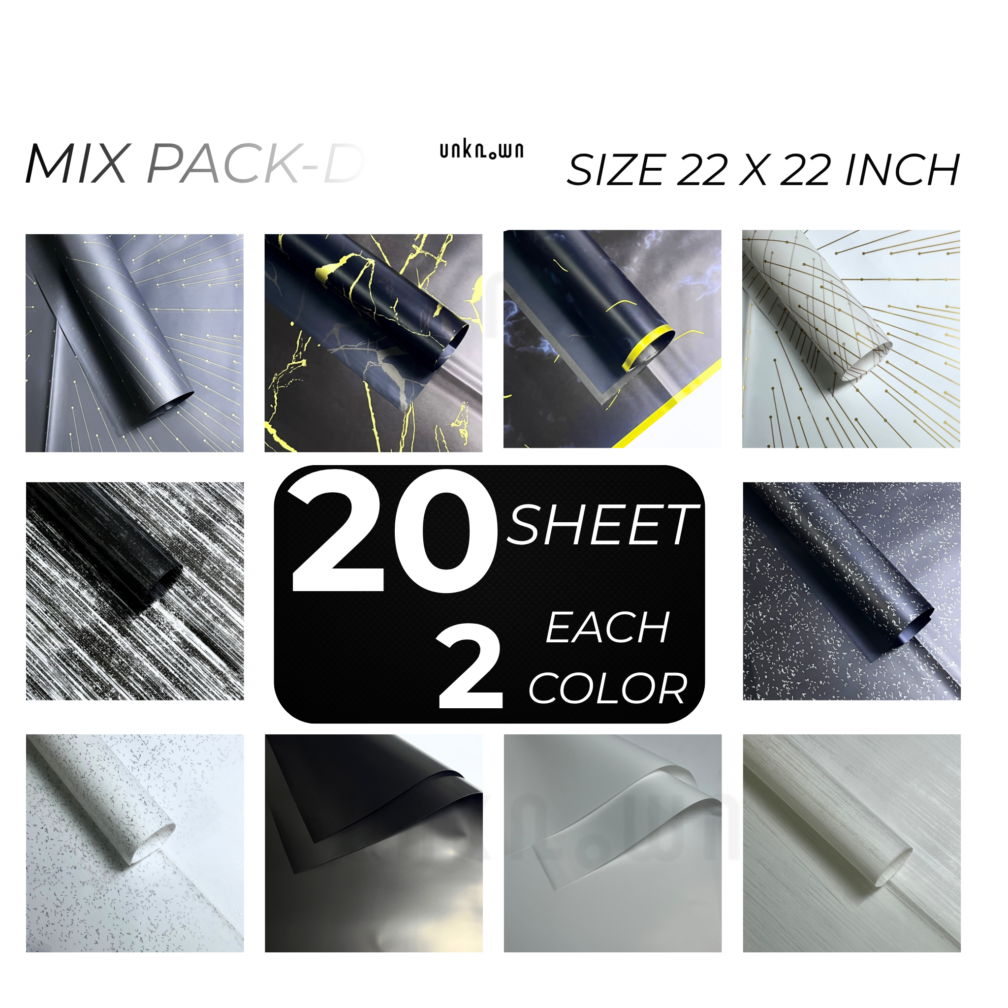 Premium Designer Mix Bouquet Wrapping Paper – 20 Sheets Mixed Color Floral Wrapping Sheets for Fresh Flowers, Florist Bouquets & Gift Packaging