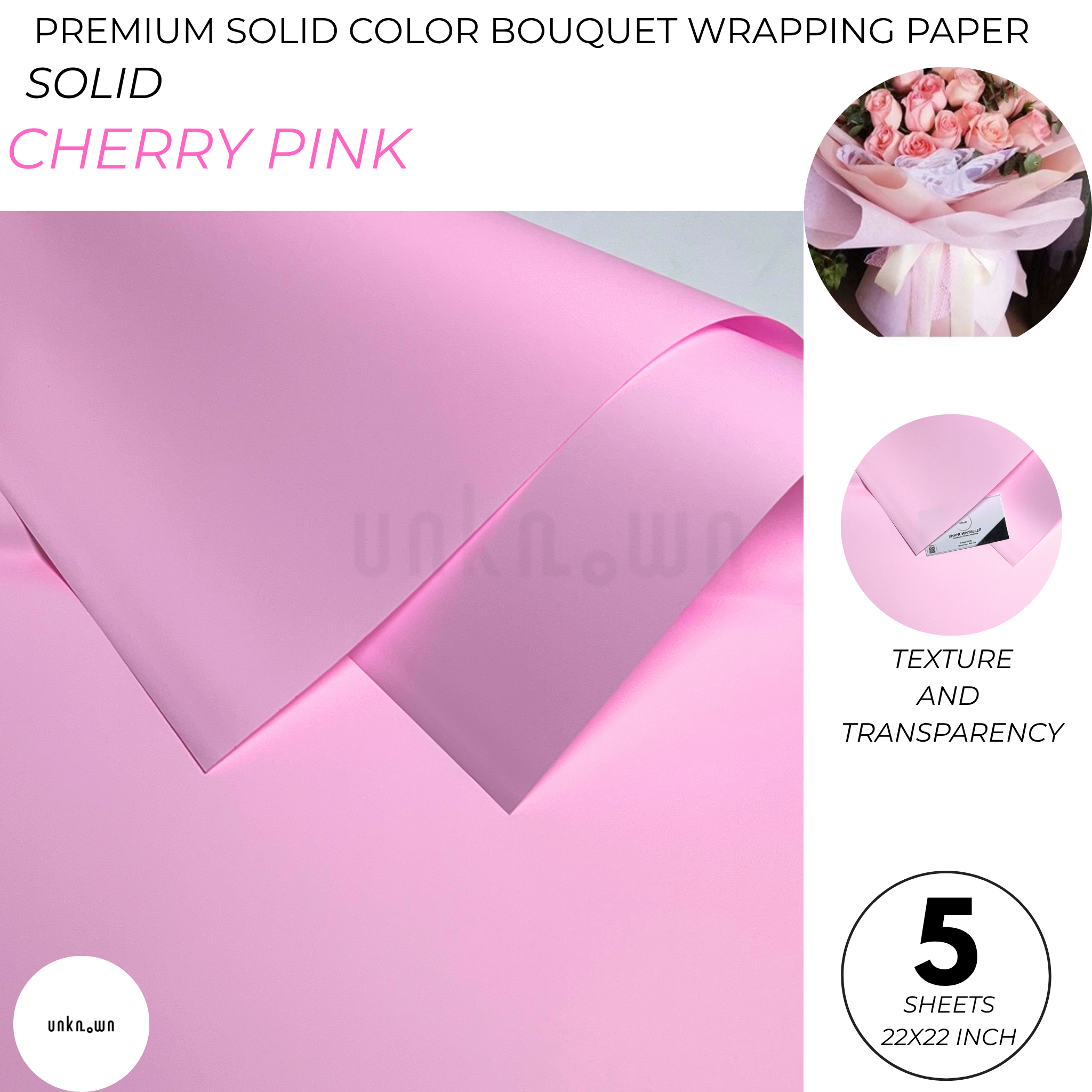 Premium Solid Color Bouquet Wrapping Paper – Luxury Matte Floral Wrapping Sheets for Fresh Flower Bouquets | Pack of 5 Sheets
