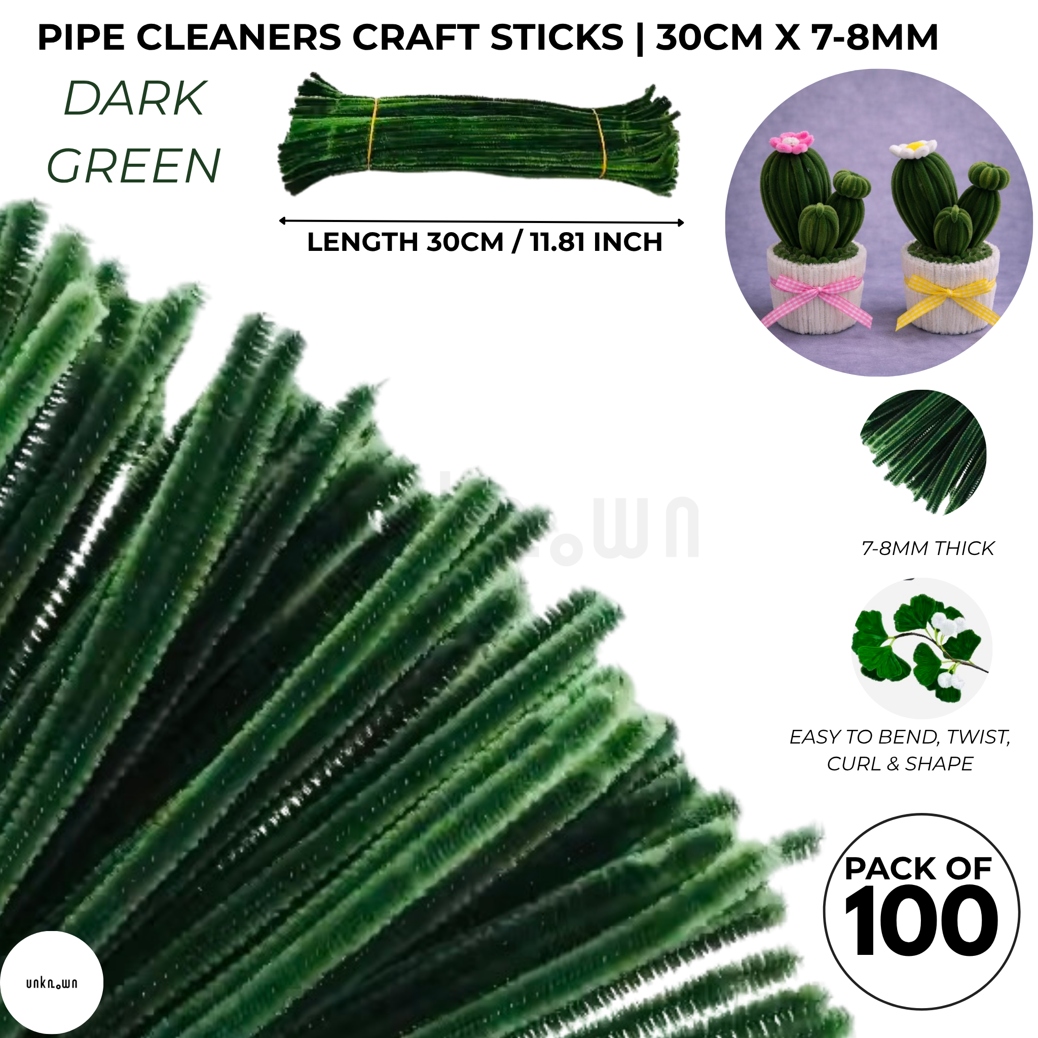 Premium Pipe Cleaner Sticks 100 Pcs | Velvet Pipe (Chenille Stems) for DIY Crafts, Handmade Flowers, School Art & Bouquet Making